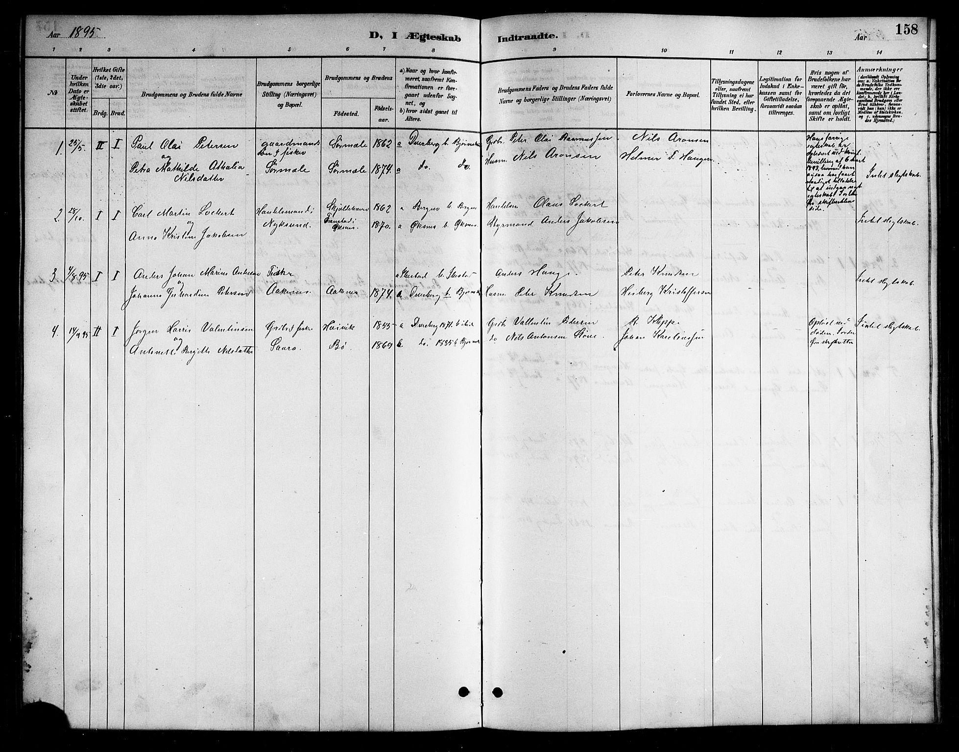 Ministerialprotokoller, klokkerbøker og fødselsregistre - Nordland, AV/SAT-A-1459/898/L1427: Parish register (copy) no. 898C02, 1887-1917, p. 158