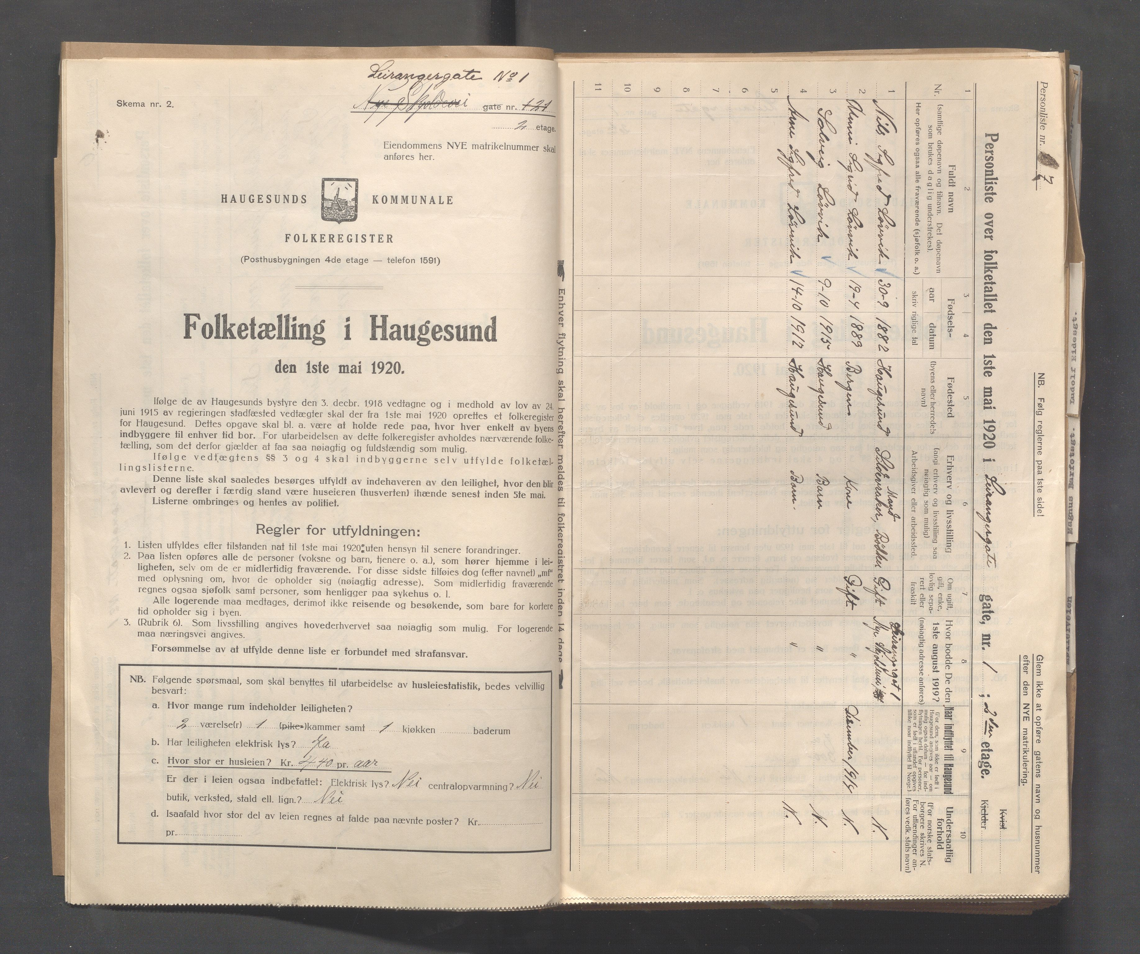 IKAR, Local census 1.5.1920 for Haugesund, 1920, p. 2848