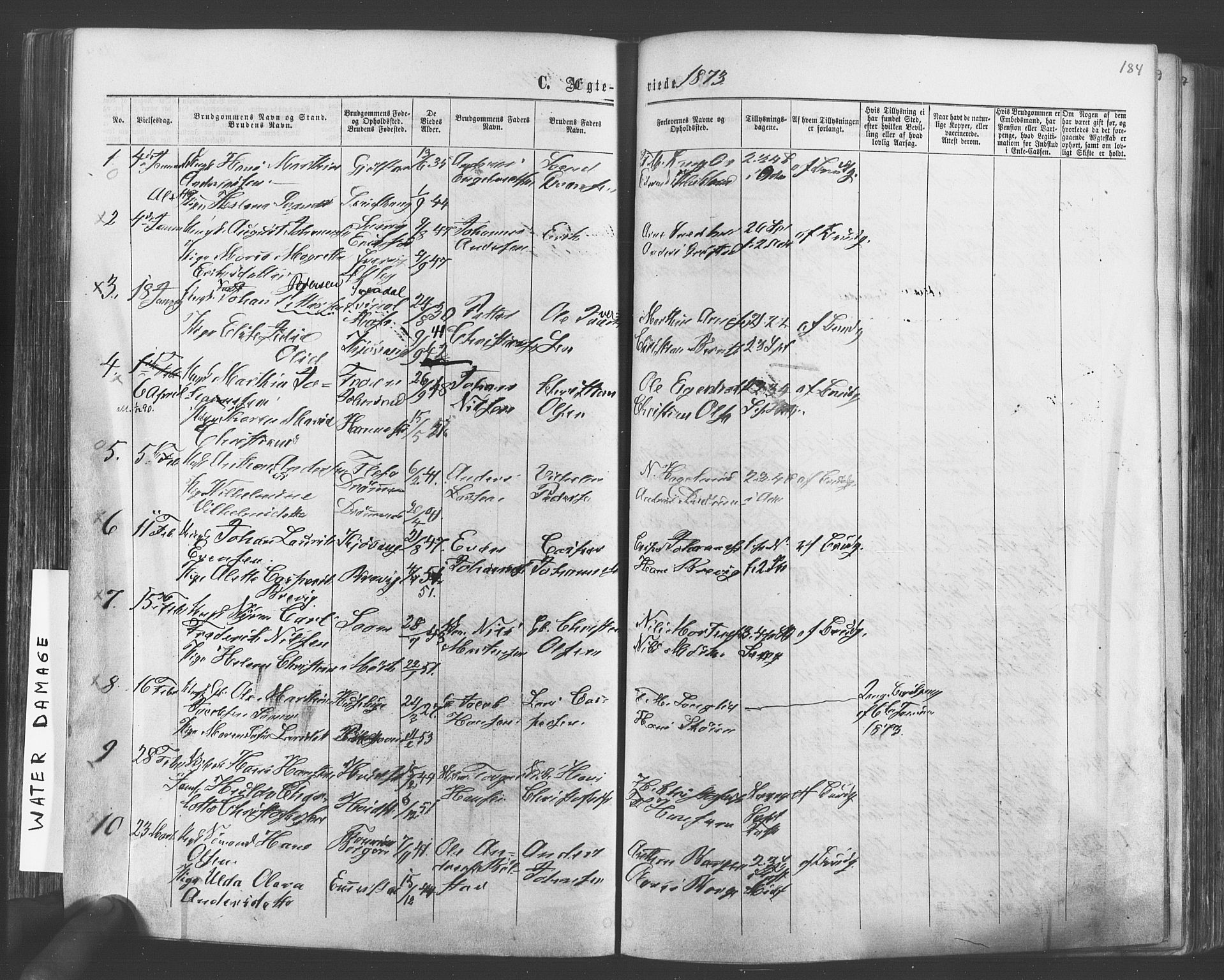 Vestby prestekontor Kirkebøker, SAO/A-10893/F/Fa/L0008: Parish register (official) no. I 8, 1863-1877, p. 184