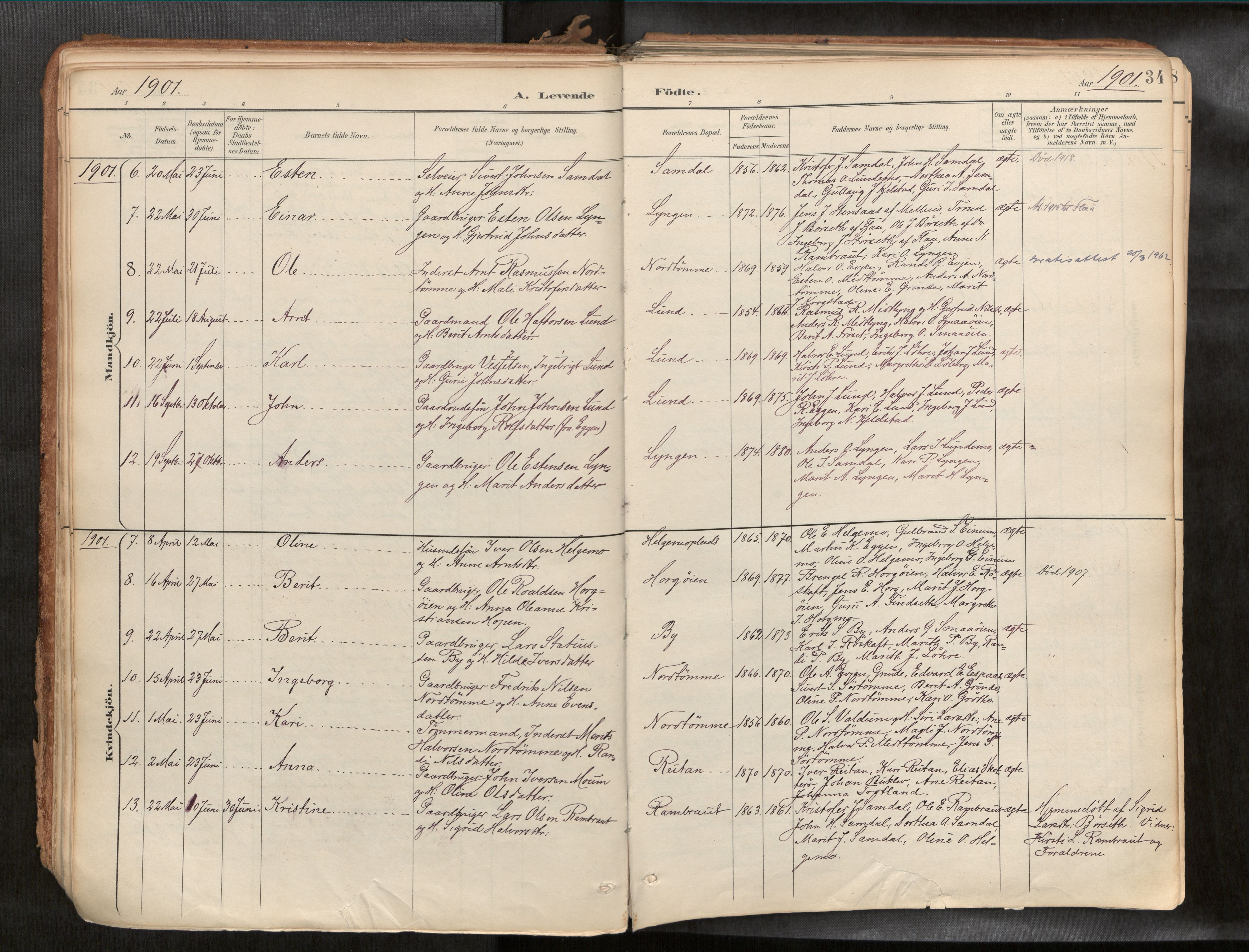 Ministerialprotokoller, klokkerbøker og fødselsregistre - Sør-Trøndelag, SAT/A-1456/692/L1105b: Parish register (official) no. 692A06, 1891-1934, p. 34