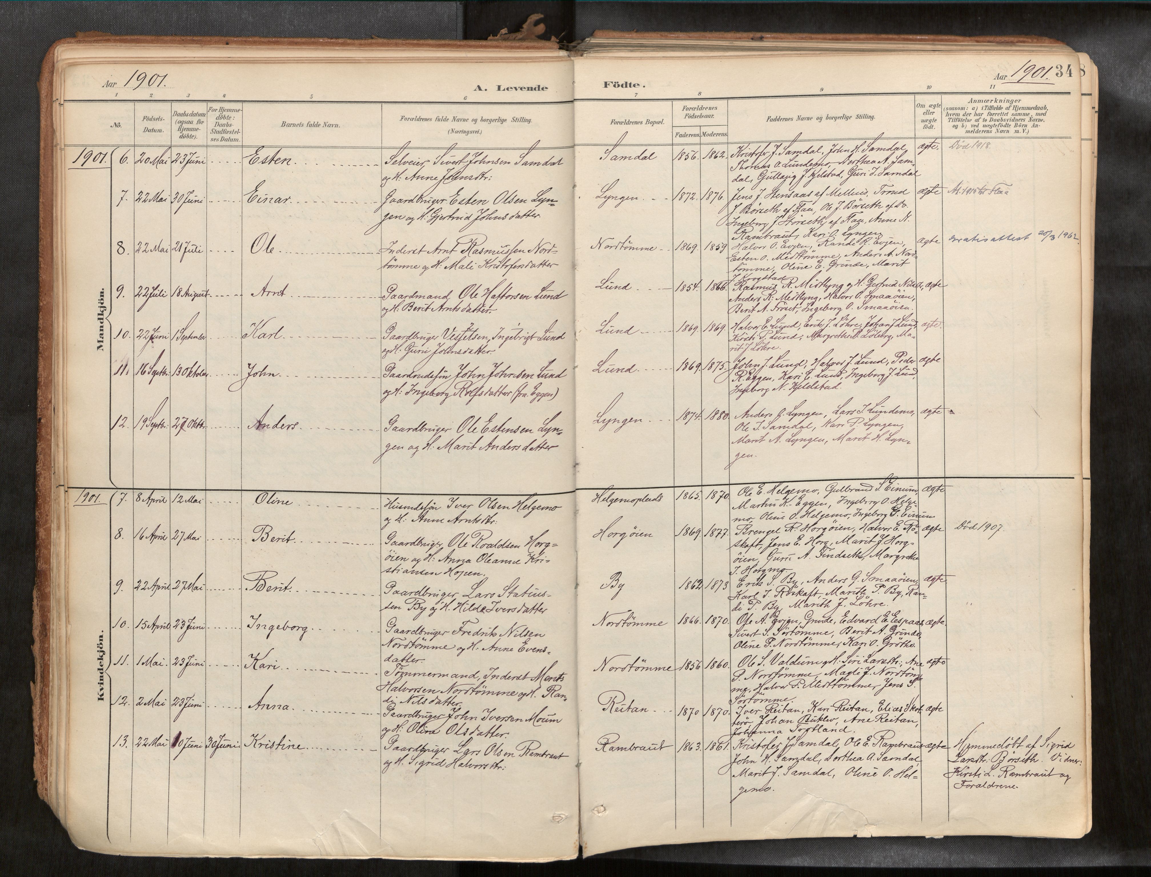 Ministerialprotokoller, klokkerbøker og fødselsregistre - Sør-Trøndelag, AV/SAT-A-1456/692/L1105b: Parish register (official) no. 692A06, 1891-1934, p. 34