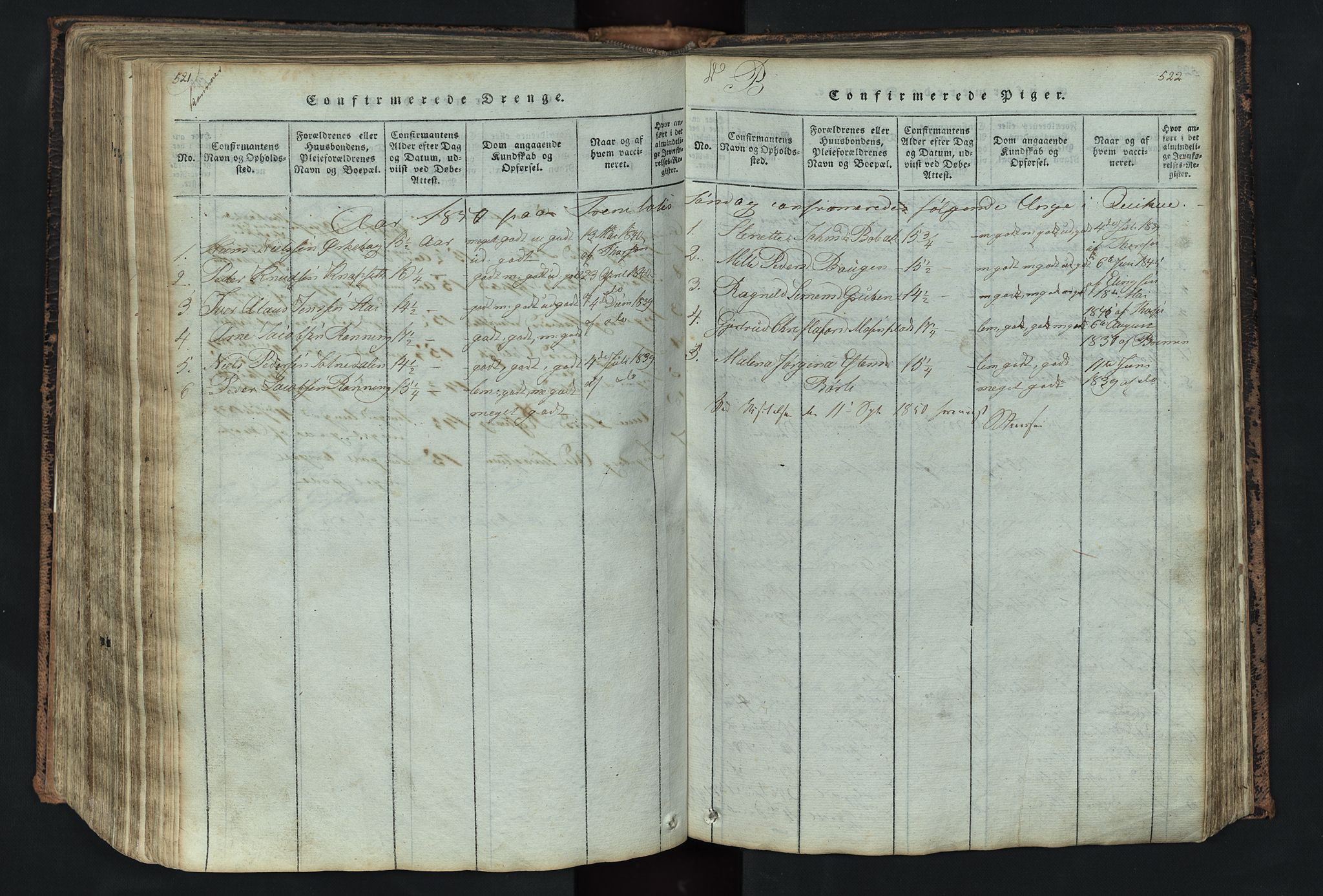 Kvikne prestekontor, SAH/PREST-064/H/Ha/Hab/L0001: Parish register (copy) no. 1, 1815-1895, p. 521-522