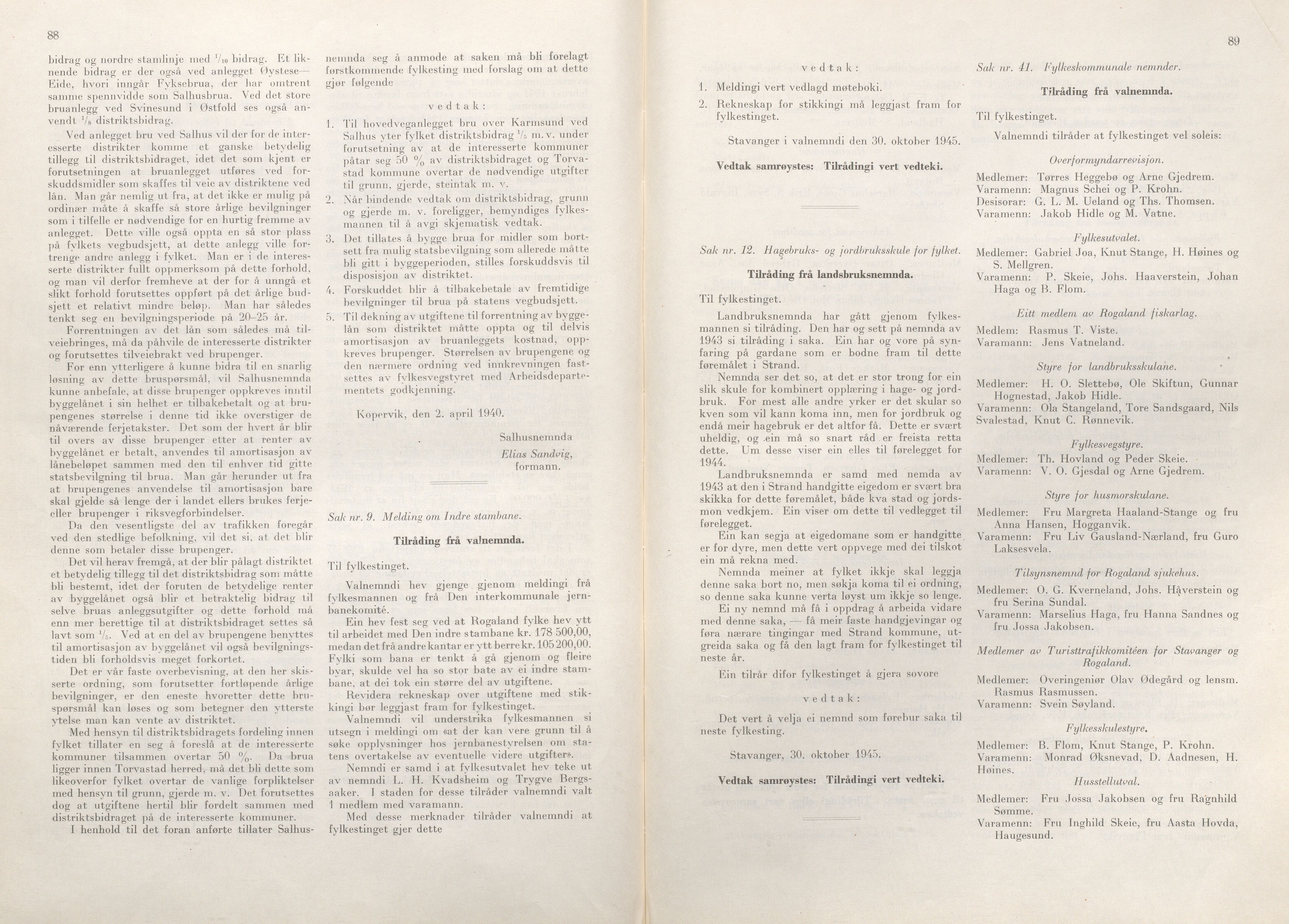 Rogaland fylkeskommune - Fylkesrådmannen , IKAR/A-900/A/Aa/Aaa/L0064: Møtebok , 1945, p. 88-89