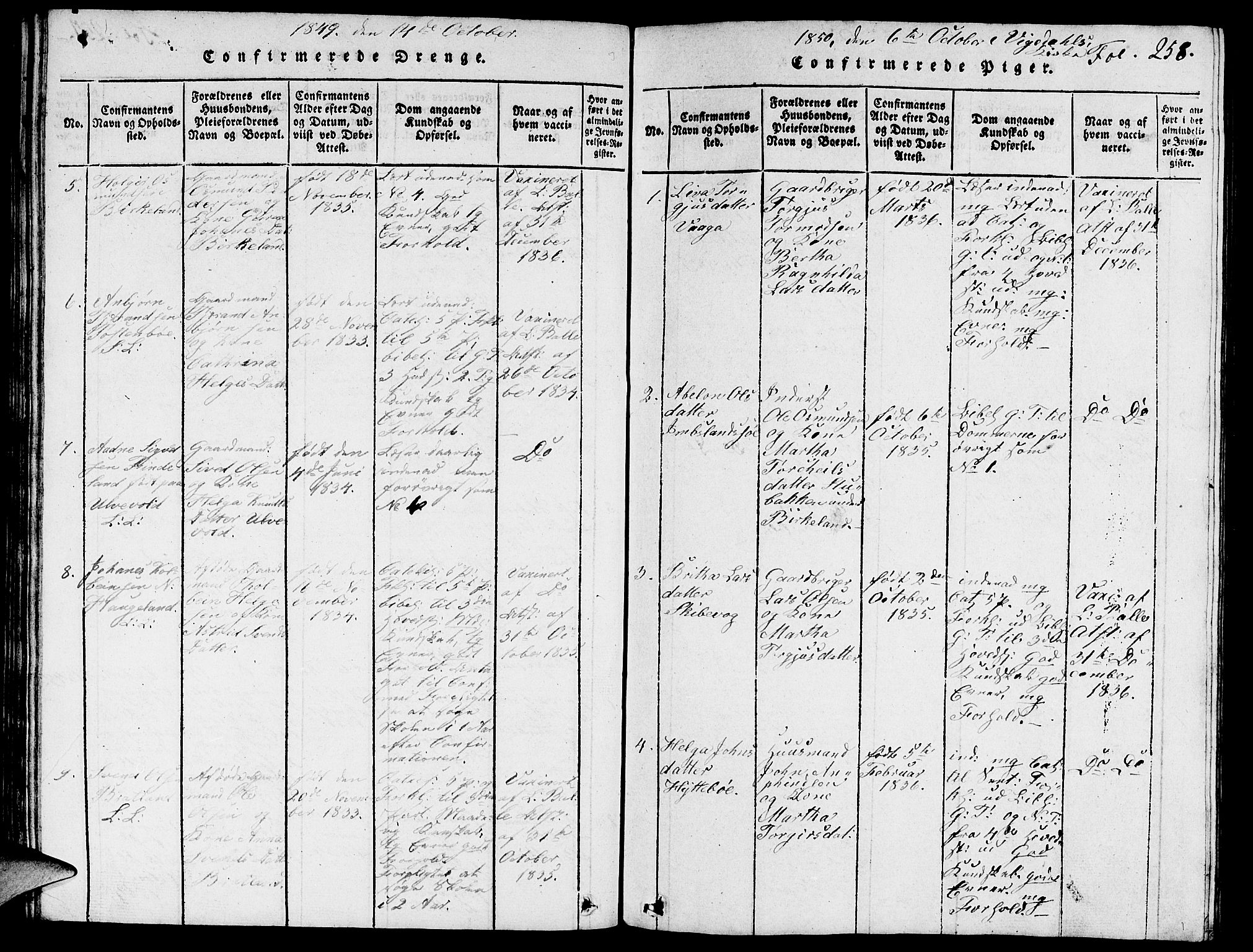Vikedal sokneprestkontor, SAST/A-101840/01/V: Parish register (copy) no. B 3, 1816-1867, p. 258