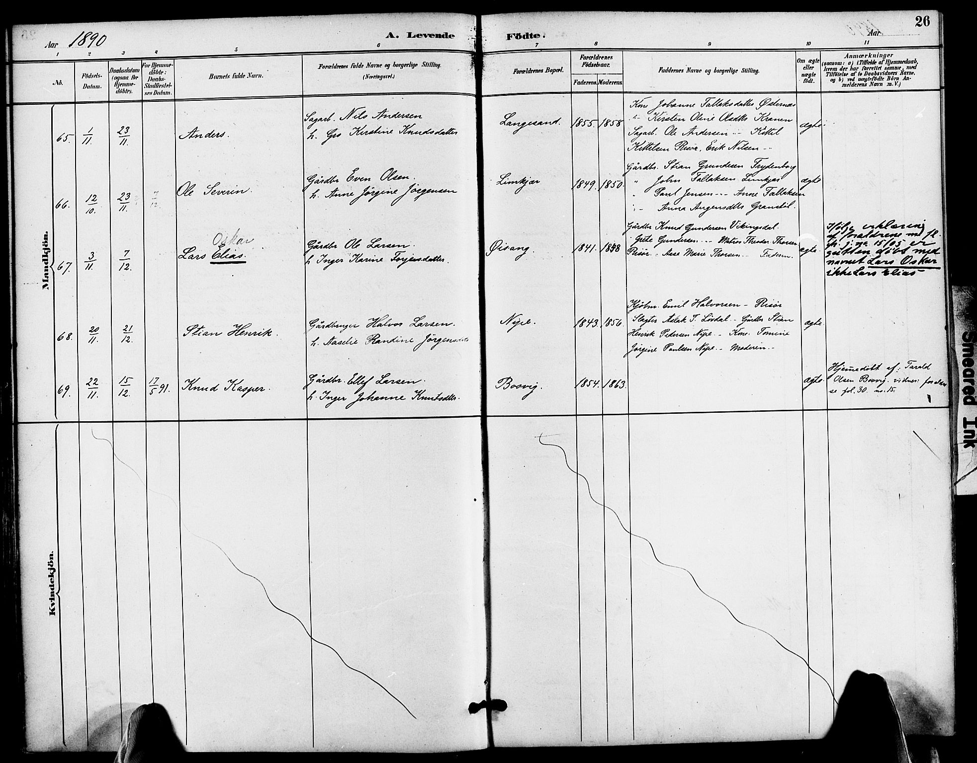 Søndeled sokneprestkontor, AV/SAK-1111-0038/F/Fa/L0005: Parish register (official) no. A 5, 1889-1899, p. 26