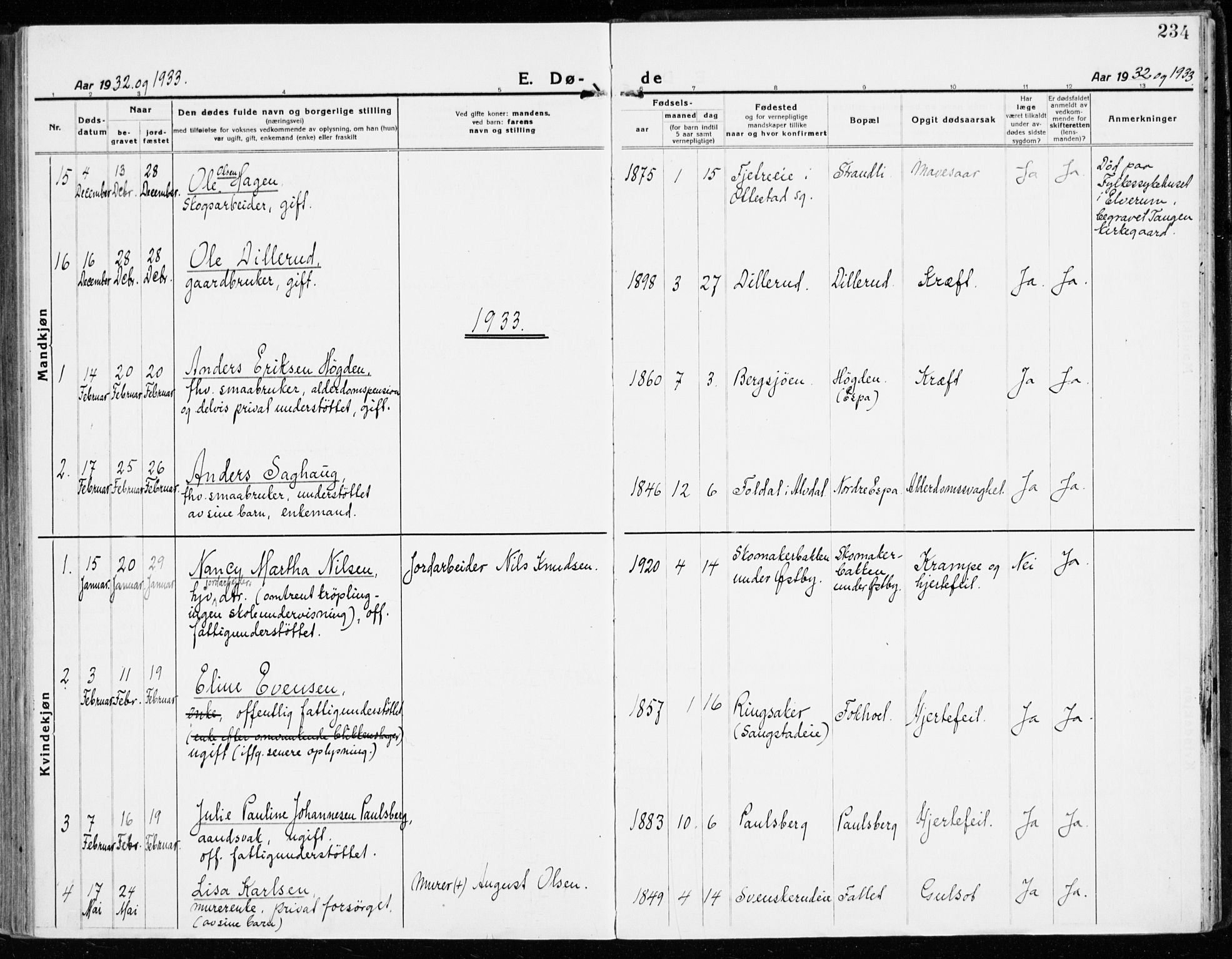 Stange prestekontor, AV/SAH-PREST-002/K/L0025: Parish register (official) no. 25, 1921-1945, p. 234