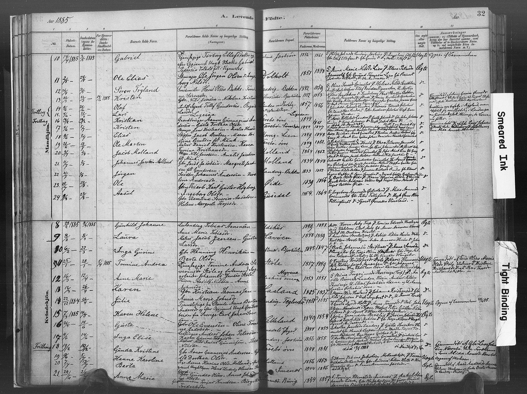 Hommedal sokneprestkontor, AV/SAK-1111-0023/F/Fa/Fab/L0006: Parish register (official) no. A 6, 1878-1897, p. 32