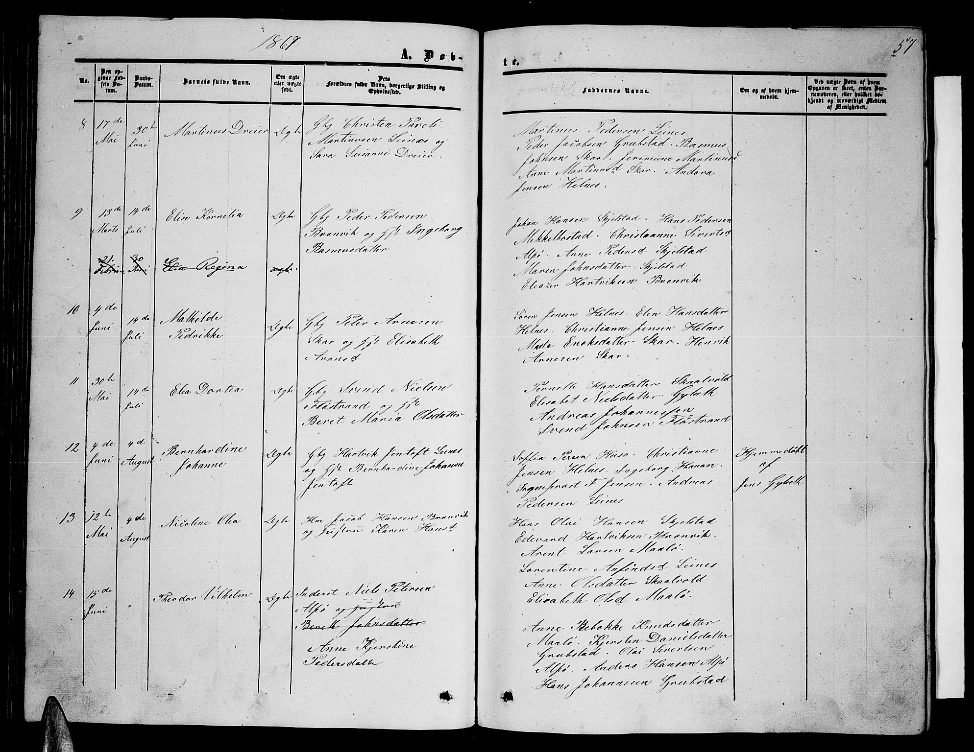 Ministerialprotokoller, klokkerbøker og fødselsregistre - Nordland, AV/SAT-A-1459/857/L0827: Parish register (copy) no. 857C02, 1852-1879, p. 57