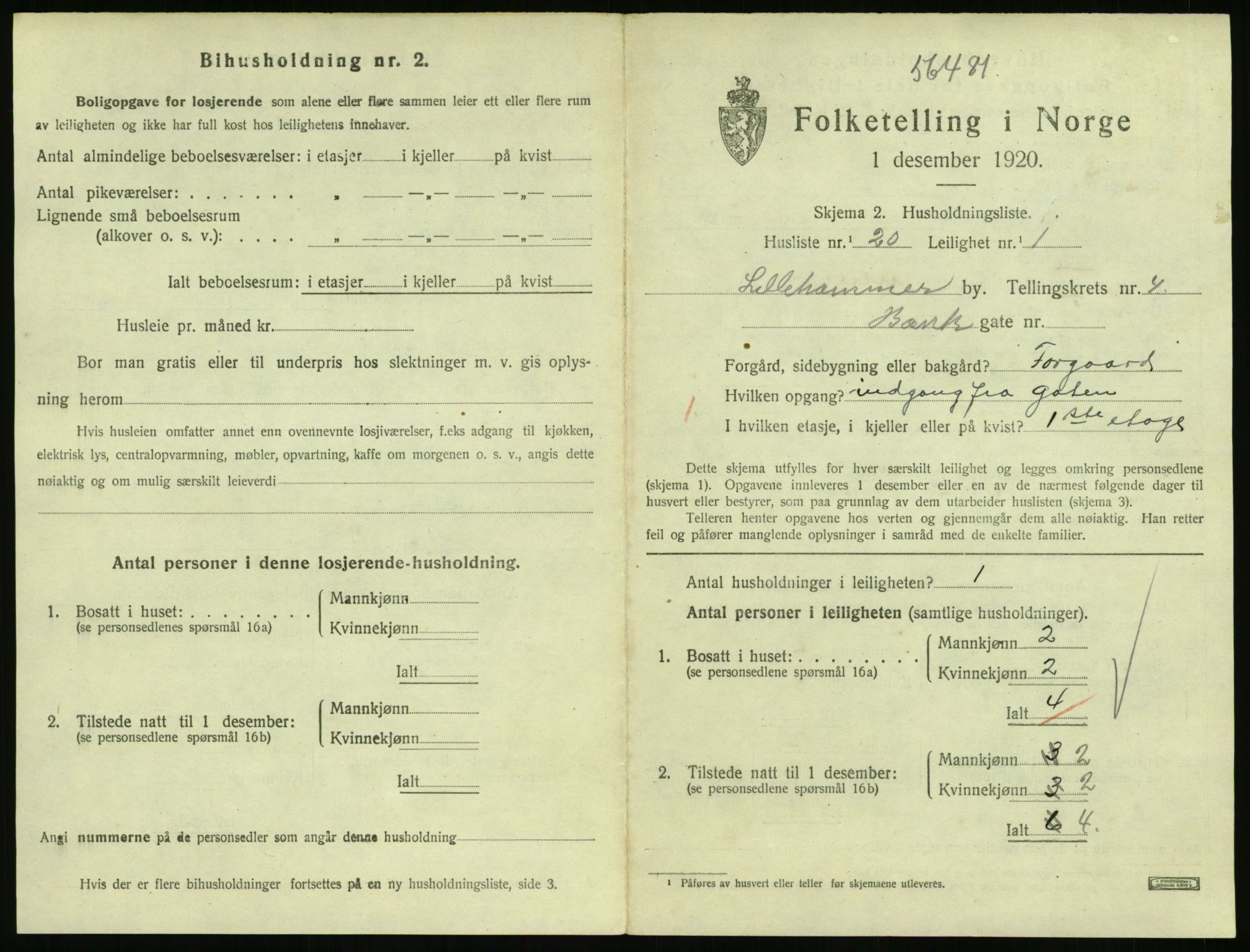SAH, 1920 census for Lillehammer, 1920, p. 2010