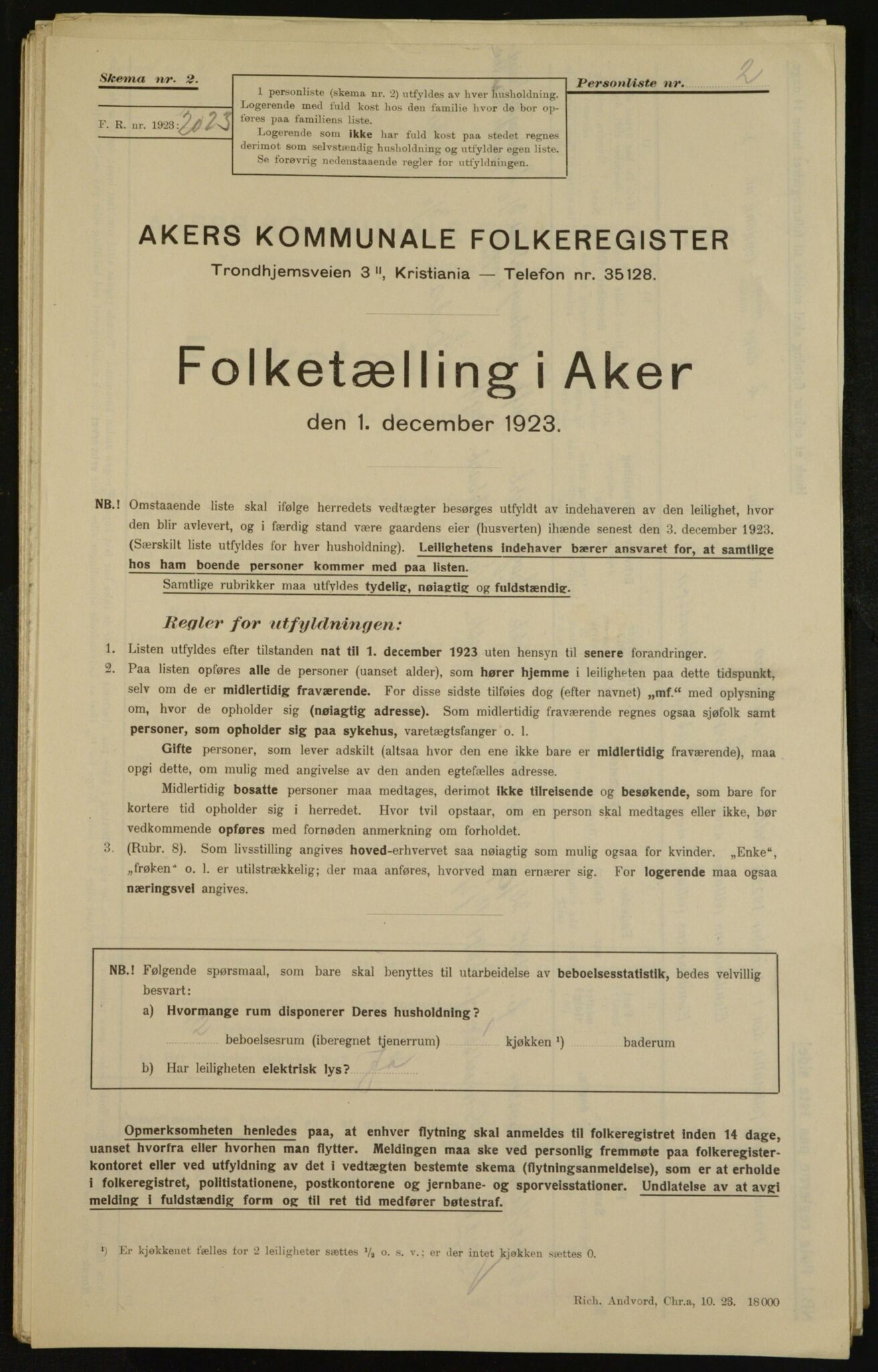 , Municipal Census 1923 for Aker, 1923, p. 35381