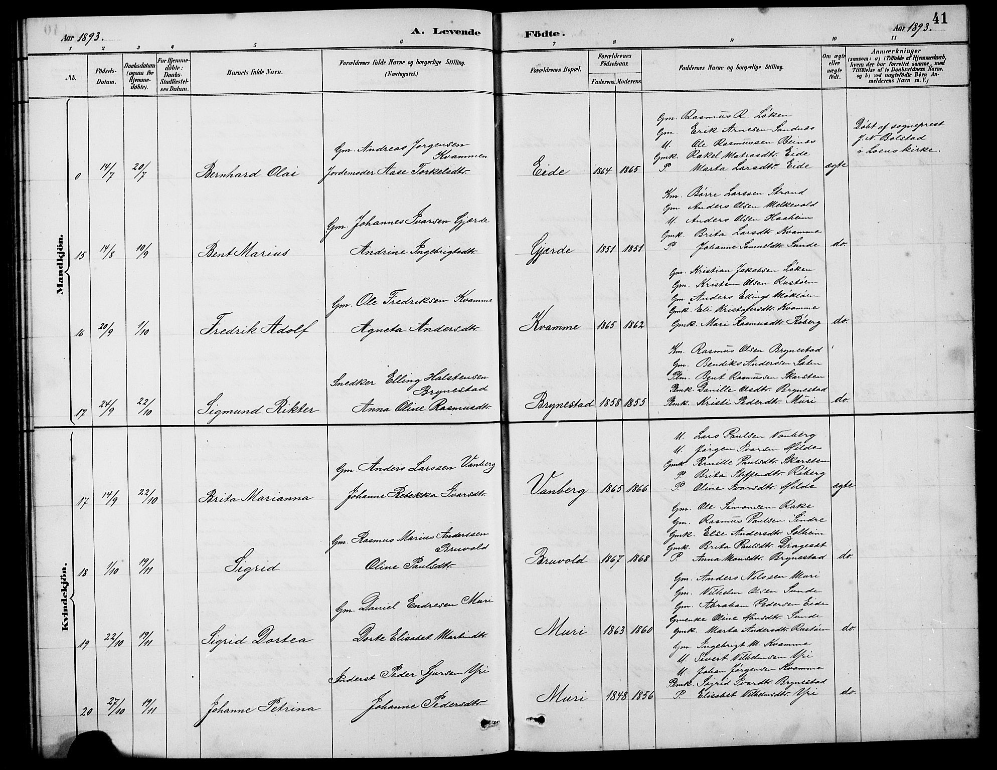 Innvik sokneprestembete, SAB/A-80501: Parish register (copy) no. B 3, 1886-1897, p. 41