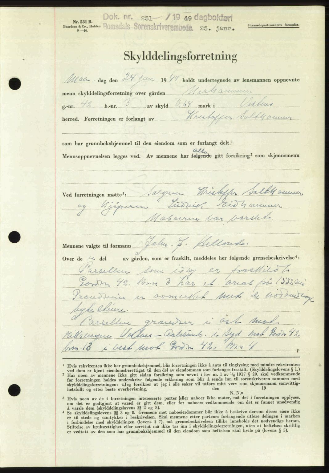 Romsdal sorenskriveri, AV/SAT-A-4149/1/2/2C: Mortgage book no. A28, 1948-1949, Diary no: : 251/1949