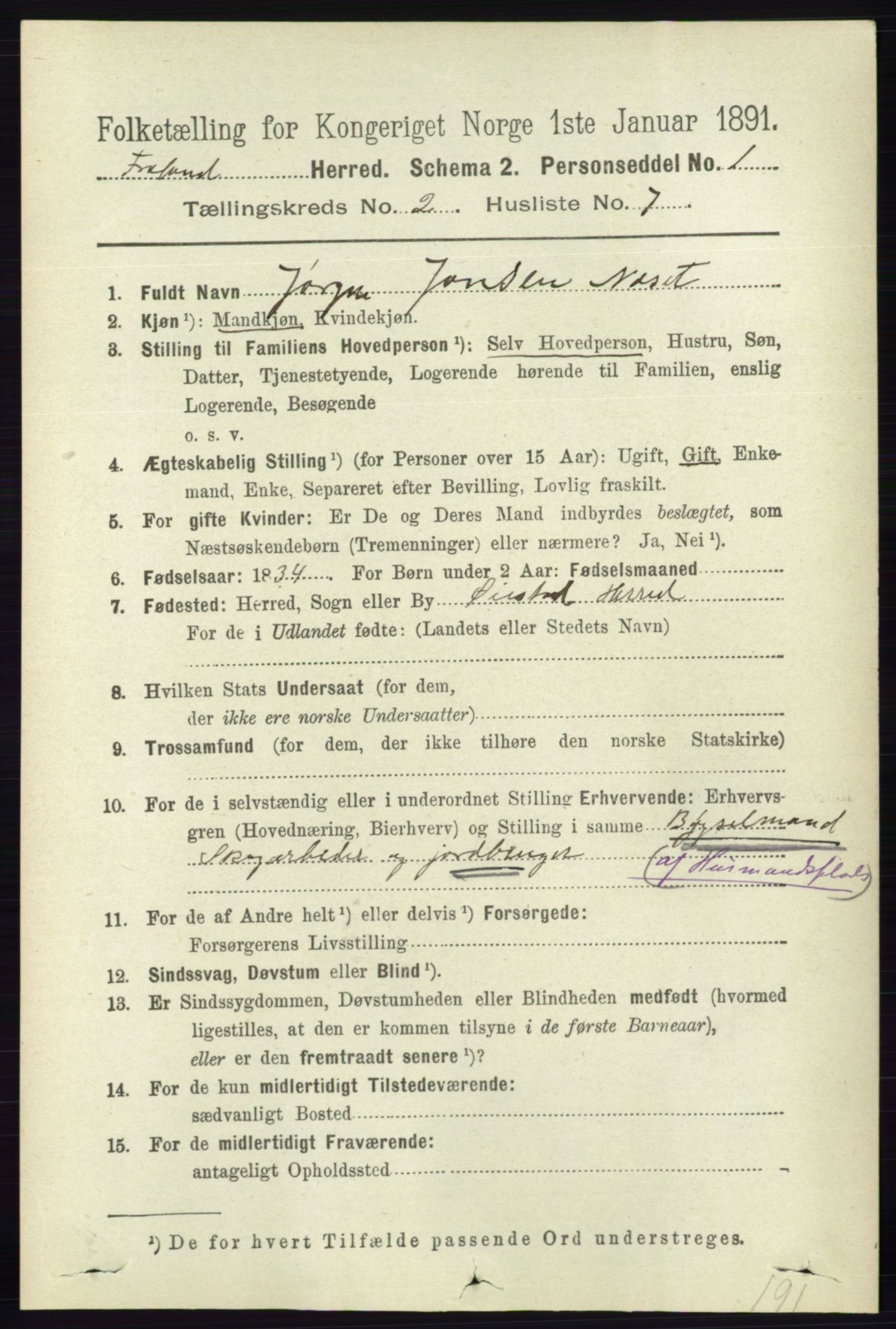 RA, 1891 census for 0919 Froland, 1891, p. 523