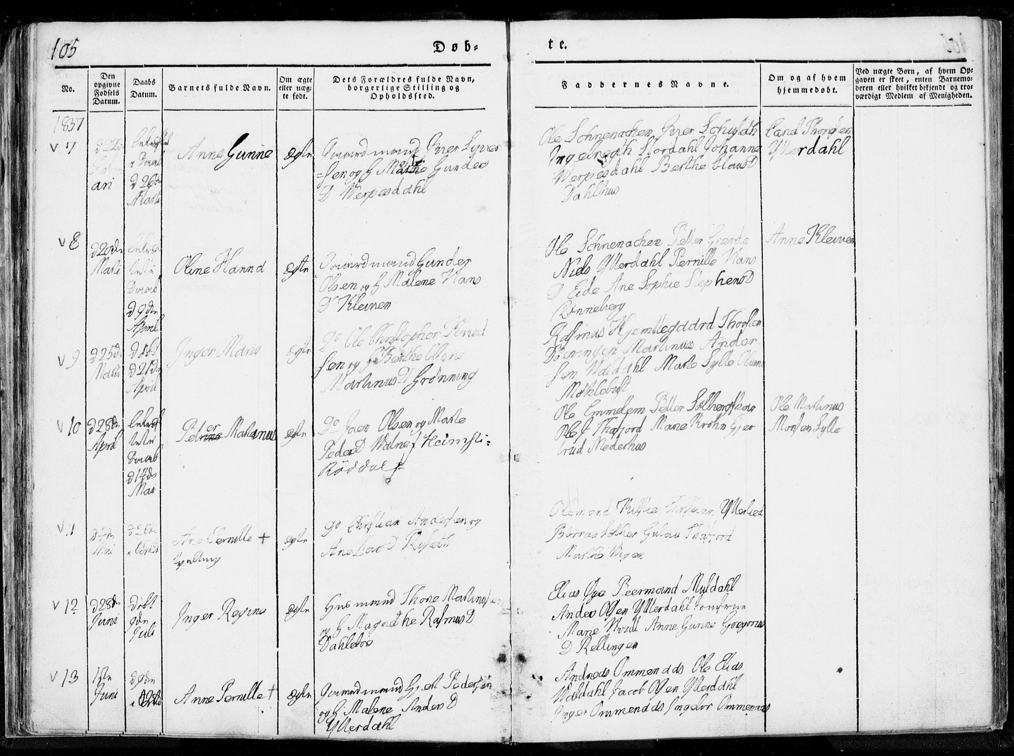 Ministerialprotokoller, klokkerbøker og fødselsregistre - Møre og Romsdal, AV/SAT-A-1454/519/L0247: Parish register (official) no. 519A06, 1827-1846, p. 105