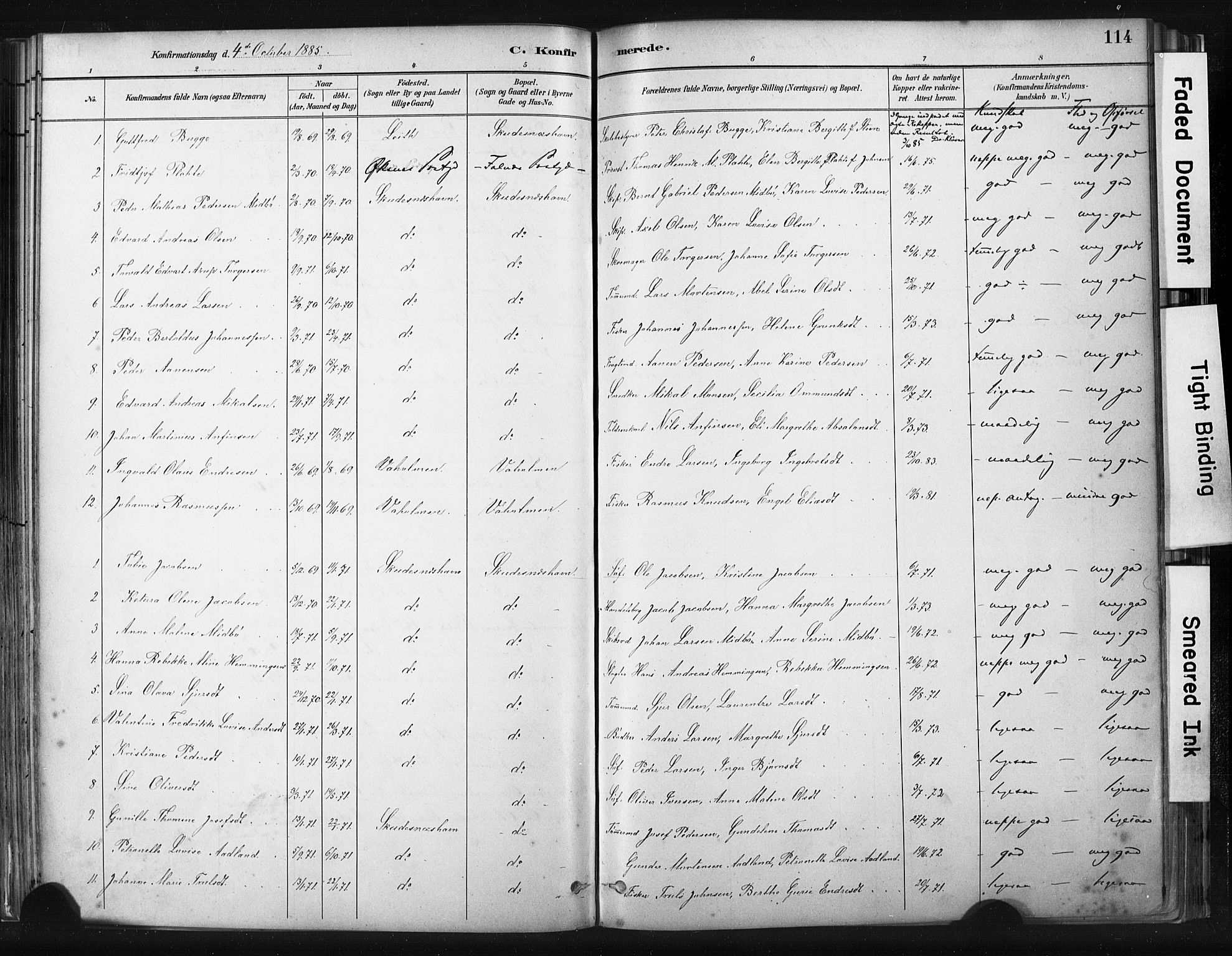 Skudenes sokneprestkontor, AV/SAST-A -101849/H/Ha/Haa/L0008: Parish register (official) no. A 5, 1882-1912, p. 114