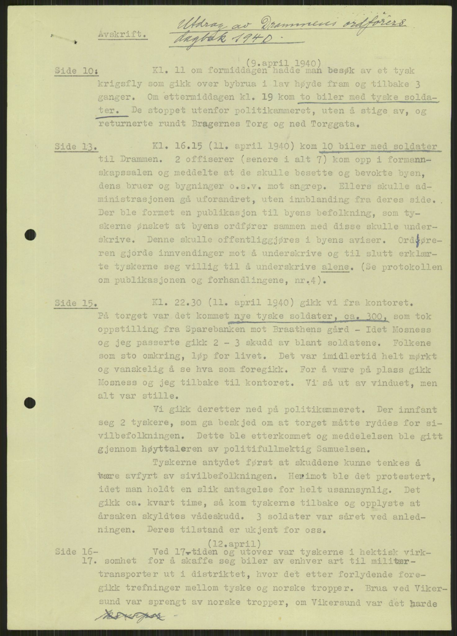 Forsvaret, Forsvarets krigshistoriske avdeling, AV/RA-RAFA-2017/Y/Ya/L0014: II-C-11-31 - Fylkesmenn.  Rapporter om krigsbegivenhetene 1940., 1940, p. 306