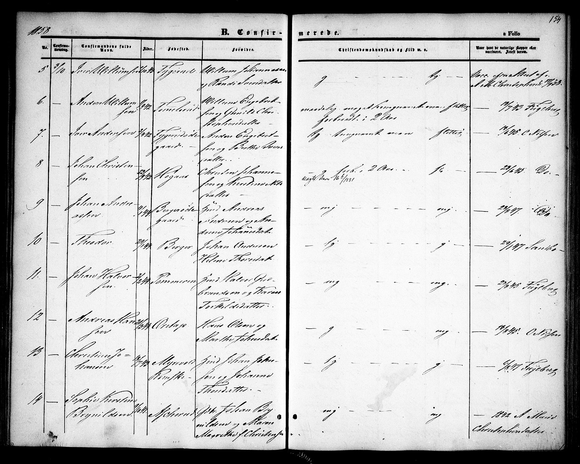 Rødenes prestekontor Kirkebøker, AV/SAO-A-2005/F/Fa/L0006: Parish register (official) no. I 6, 1850-1859, p. 154