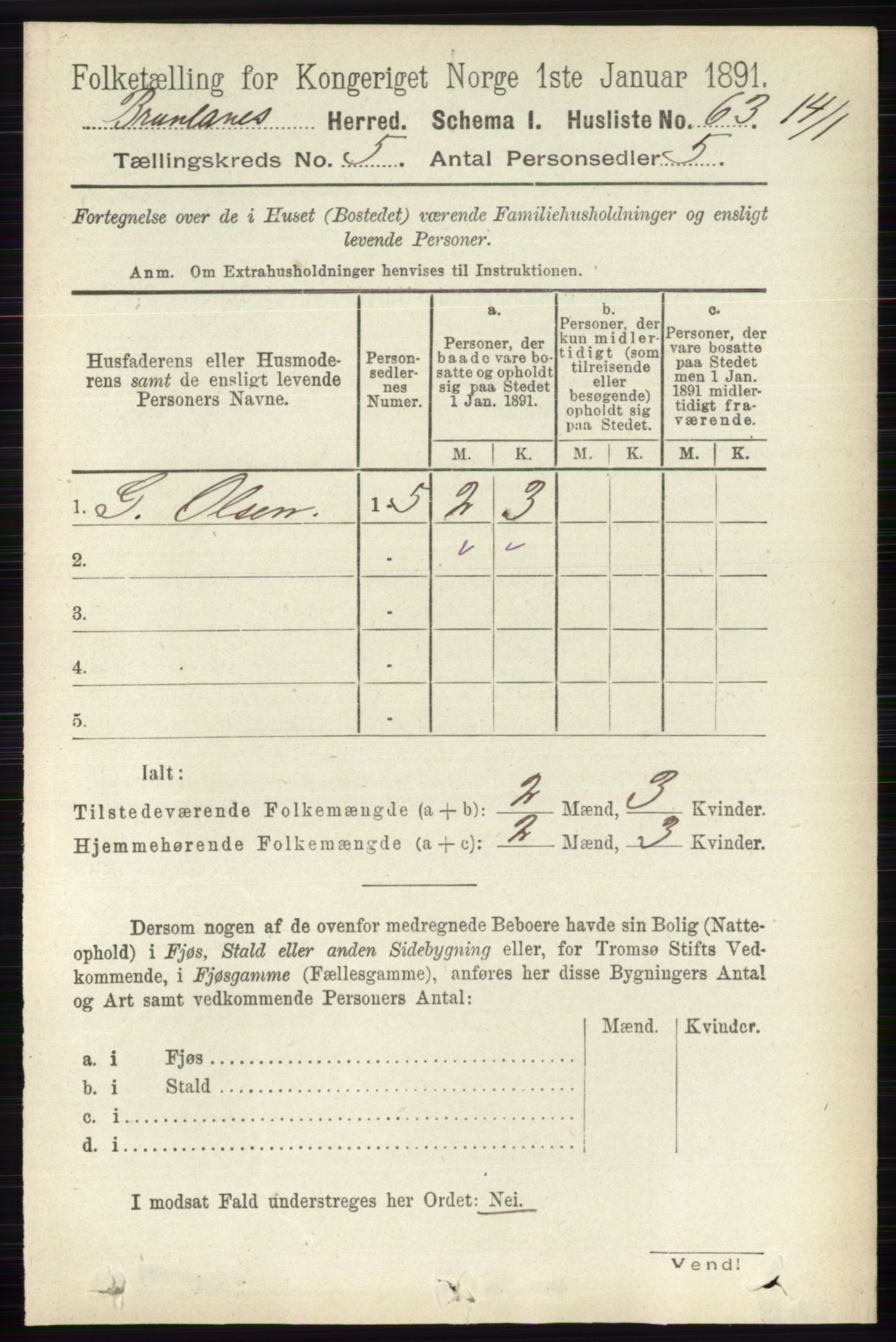 RA, 1891 census for 0726 Brunlanes, 1891, p. 2232