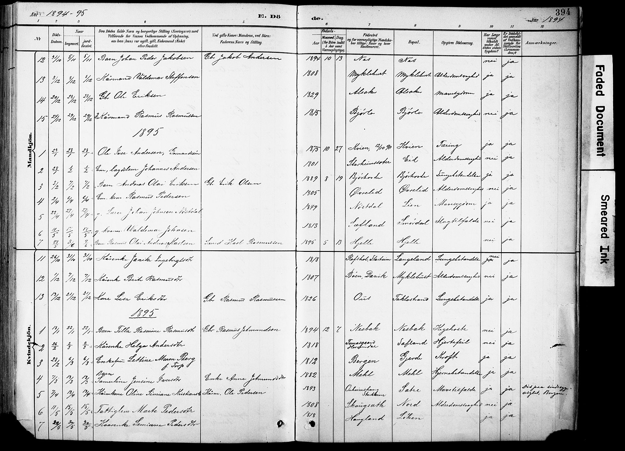 Eid sokneprestembete, AV/SAB-A-82301/H/Hab/Habb/L0002: Parish register (copy) no. B 2, 1882-1907, p. 394