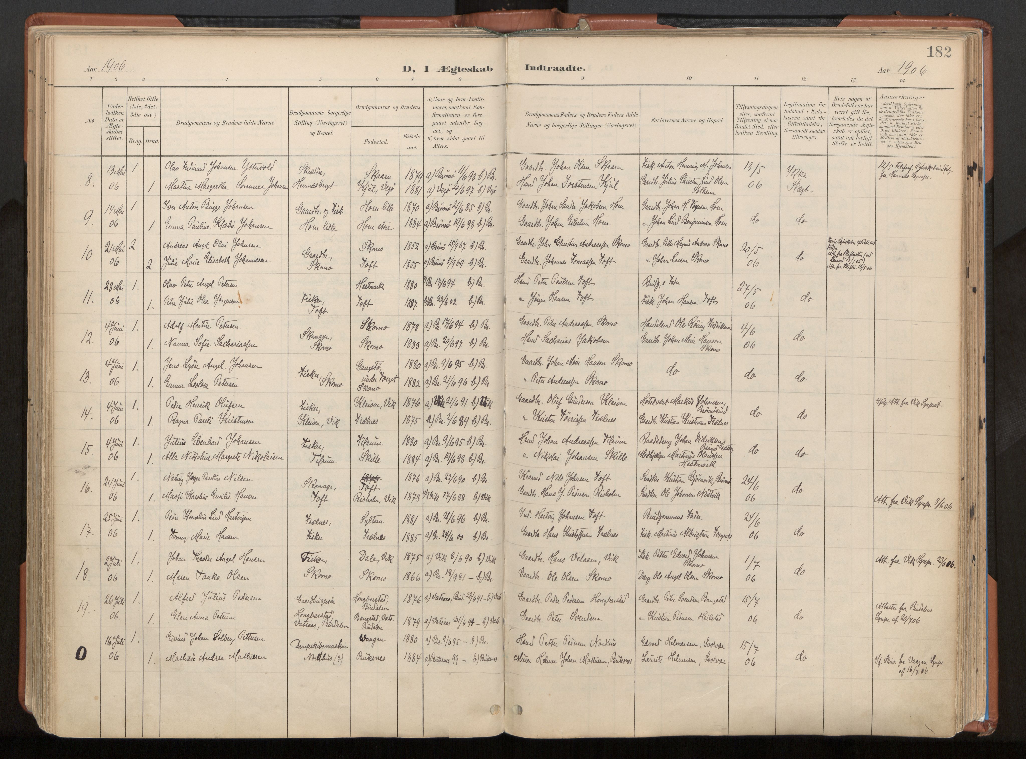 Ministerialprotokoller, klokkerbøker og fødselsregistre - Nordland, AV/SAT-A-1459/813/L0201: Parish register (official) no. 813A11, 1901-1918, p. 182
