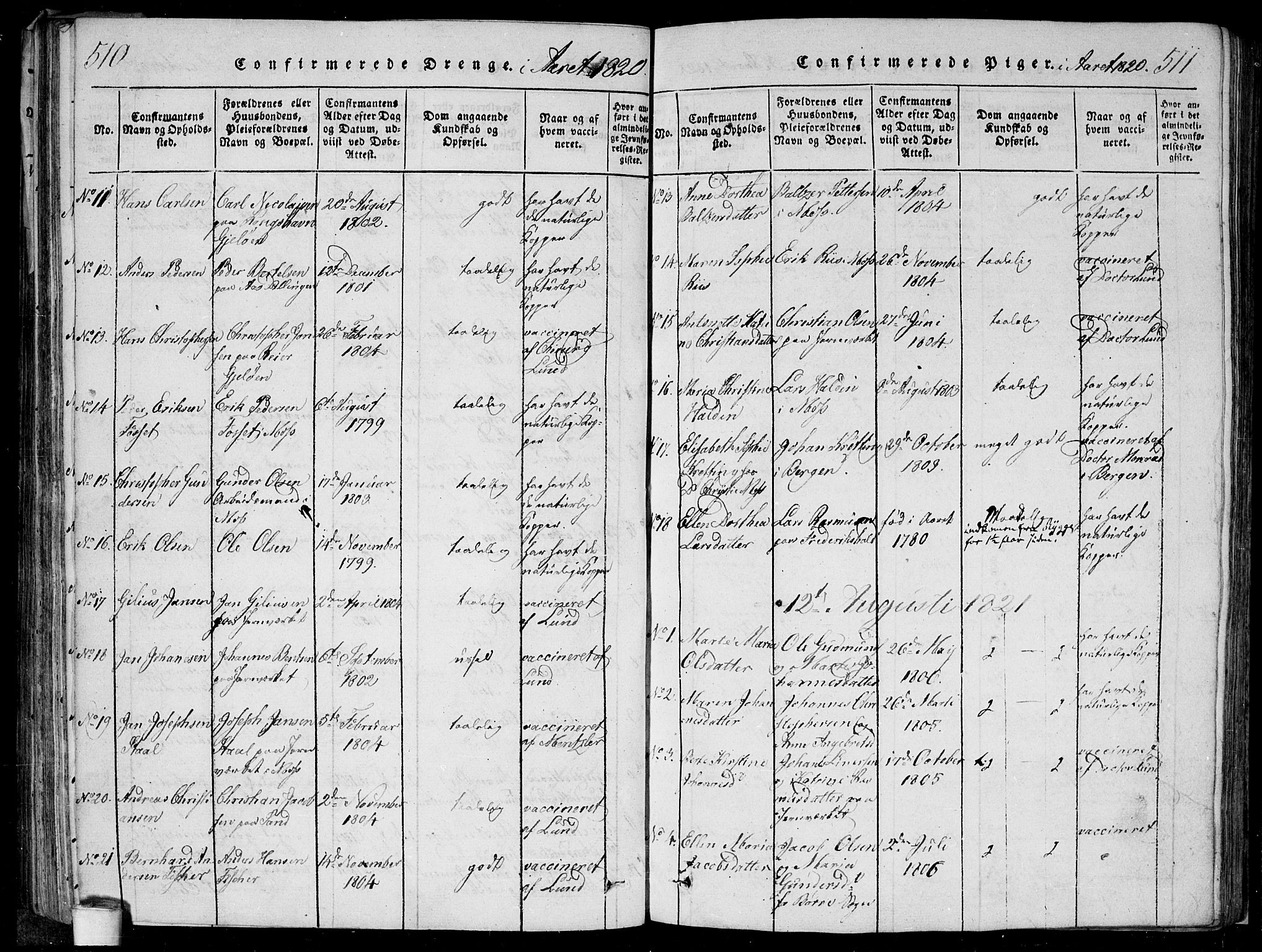 Moss prestekontor Kirkebøker, SAO/A-2003/F/Fa/L0005: Parish register (official) no. I 5, 1814-1828, p. 510-511