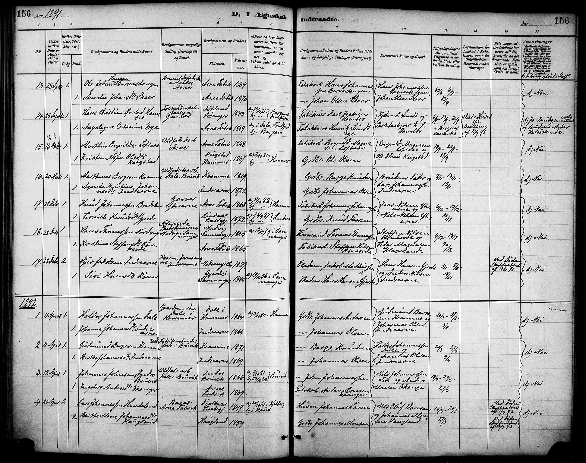 Haus sokneprestembete, SAB/A-75601/H/Haa/Haad/L0001: Parish register (official) no. D 1, 1887-1898, p. 156