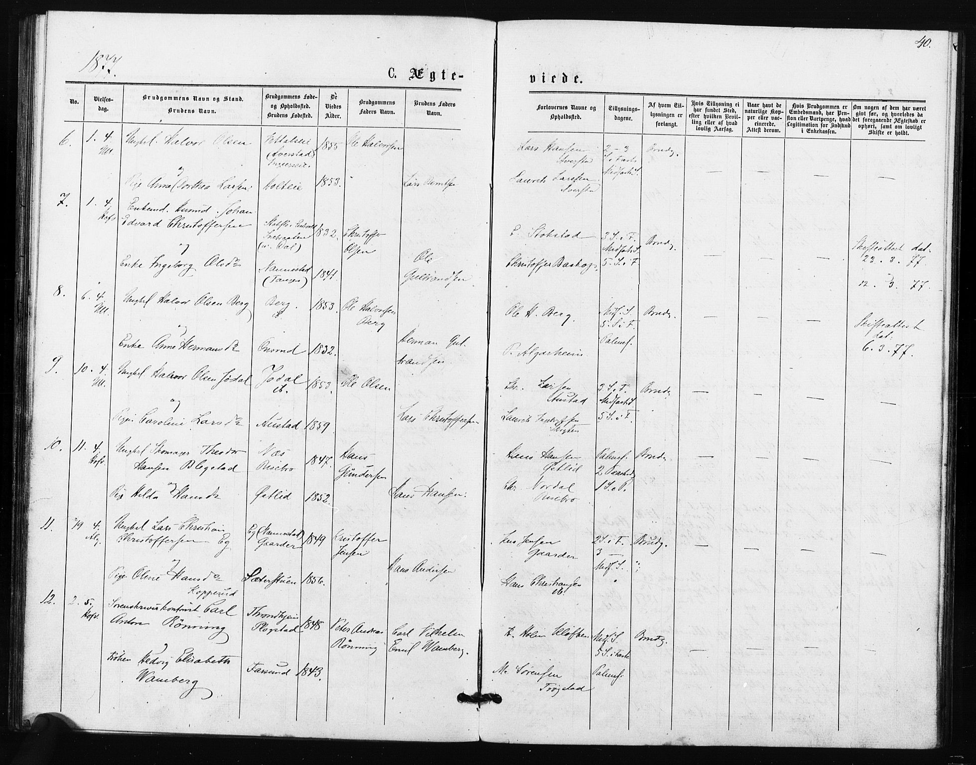 Ullensaker prestekontor Kirkebøker, SAO/A-10236a/F/Fa/L0018: Parish register (official) no. I 18, 1876-1877, p. 40