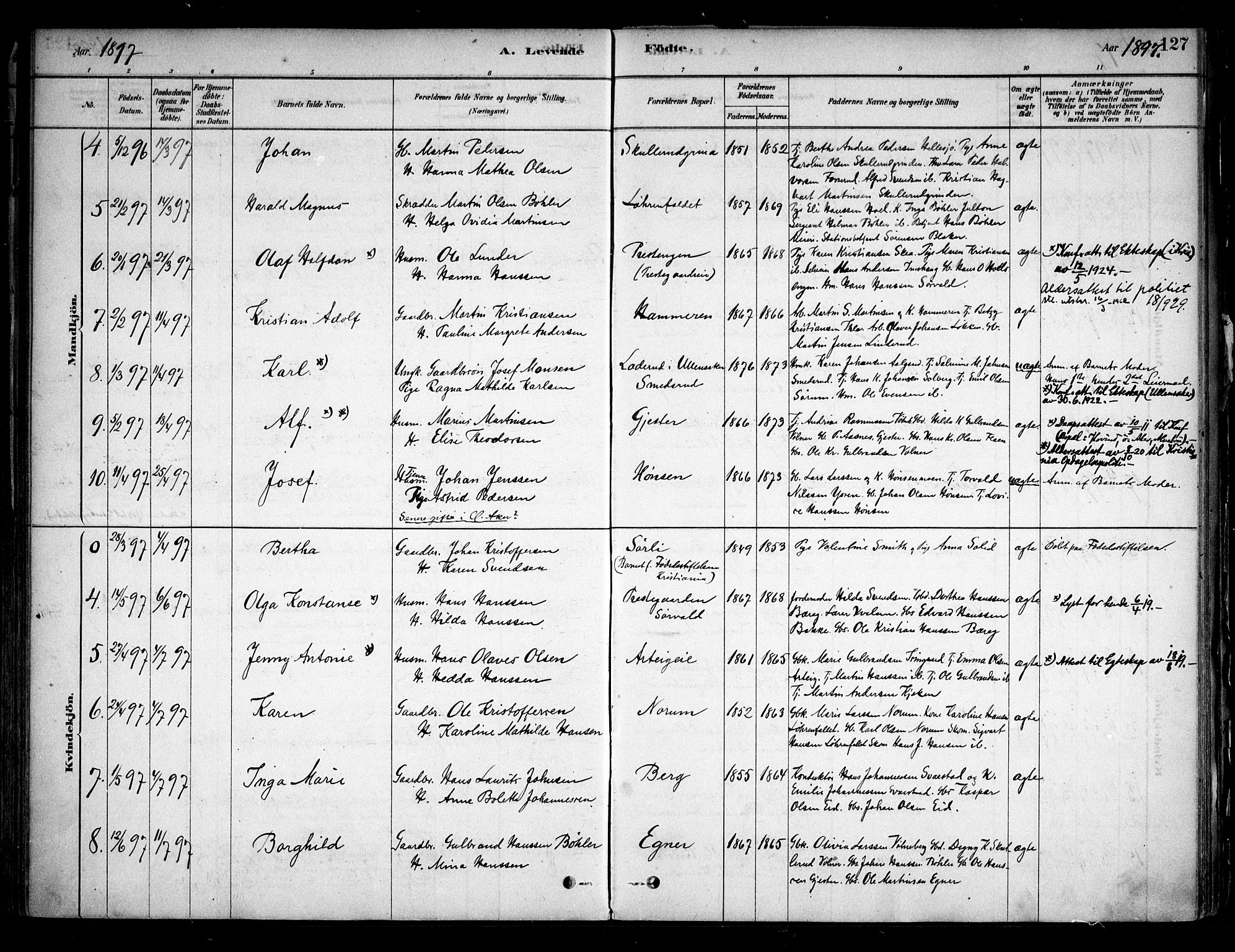 Sørum prestekontor Kirkebøker, AV/SAO-A-10303/F/Fa/L0007: Parish register (official) no. I 7, 1878-1914, p. 127