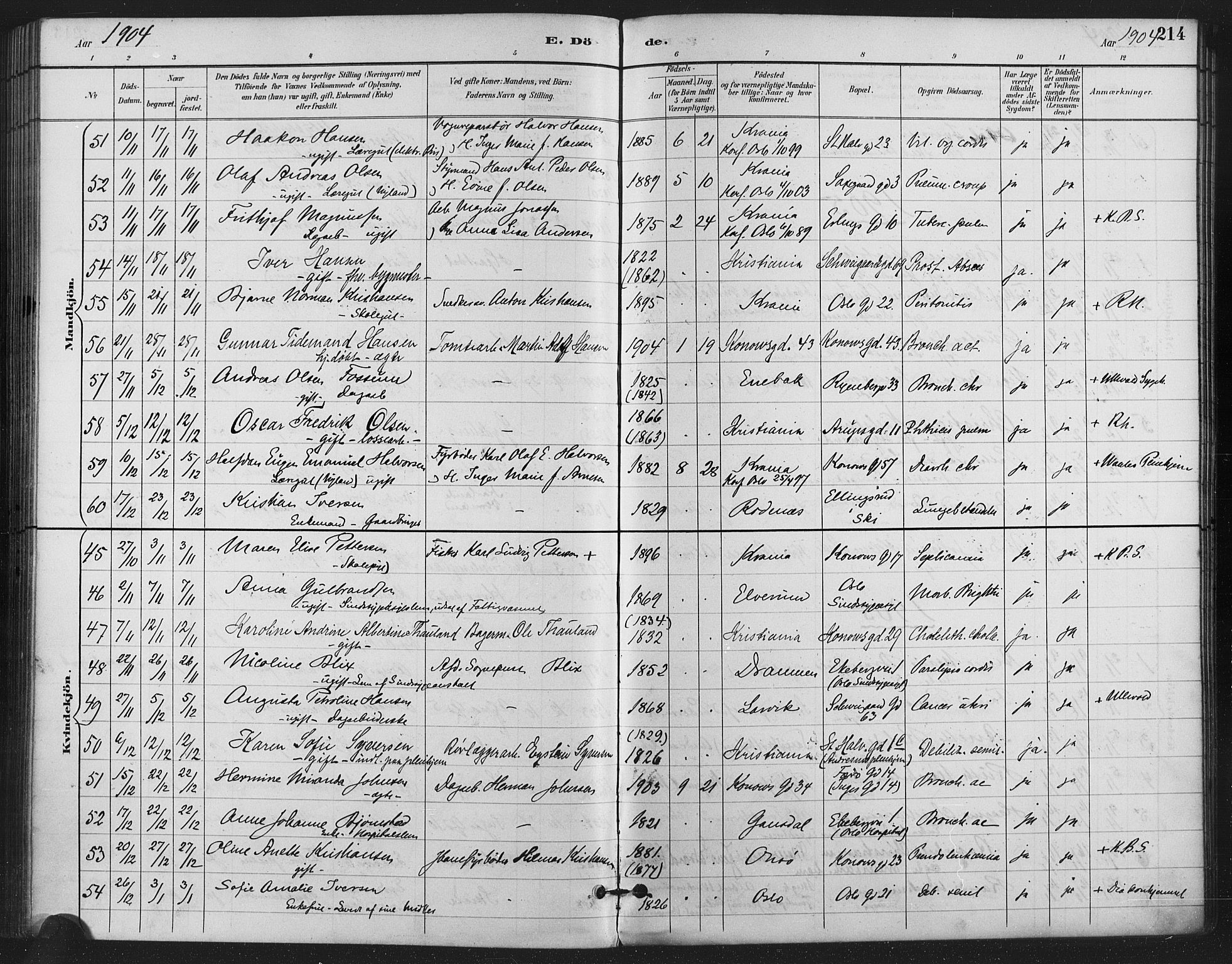 Gamlebyen prestekontor Kirkebøker, SAO/A-10884/F/Fa/L0009: Parish register (official) no. 9, 1888-1909, p. 214