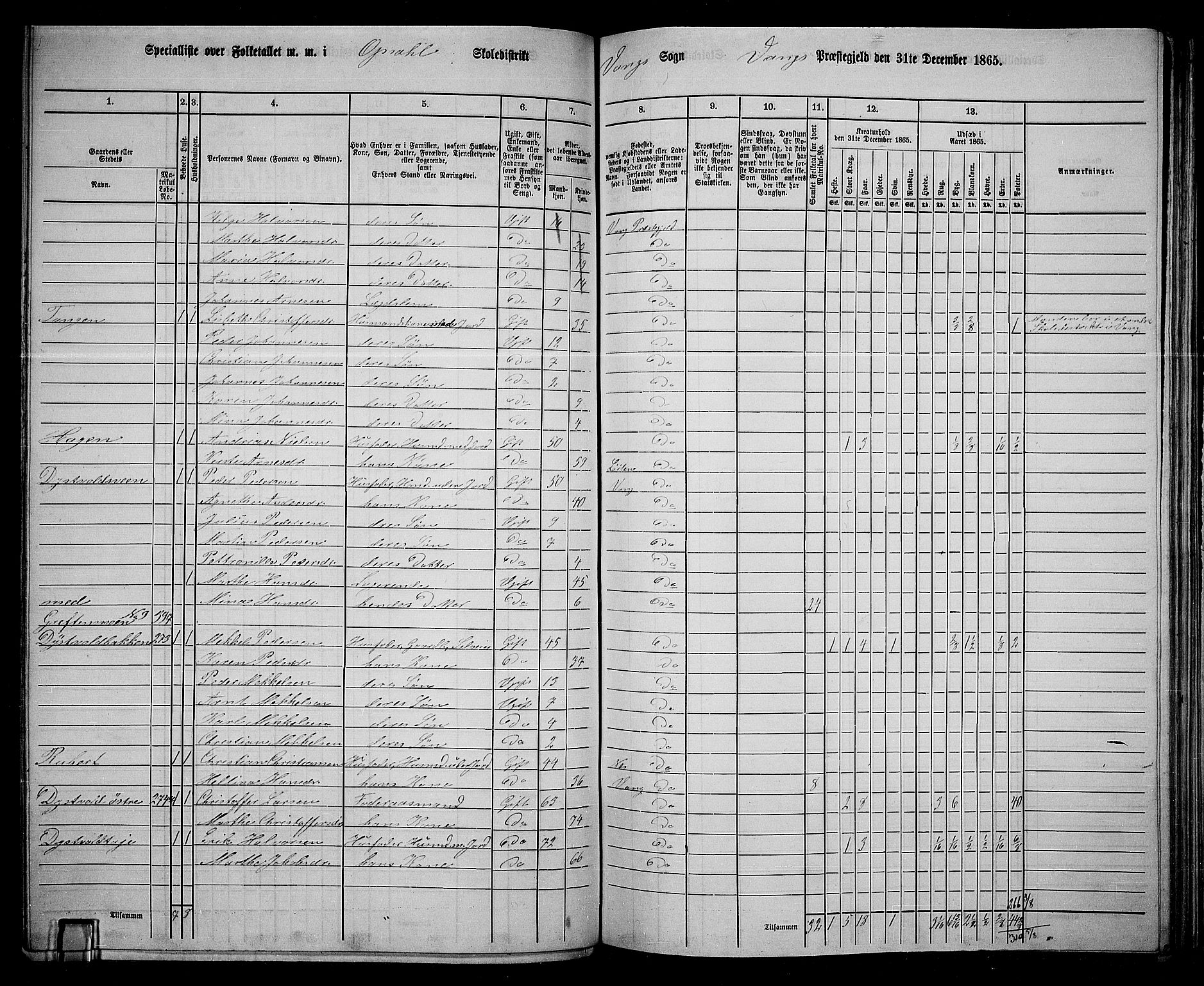 RA, 1865 census for Vang/Vang og Furnes, 1865, p. 267