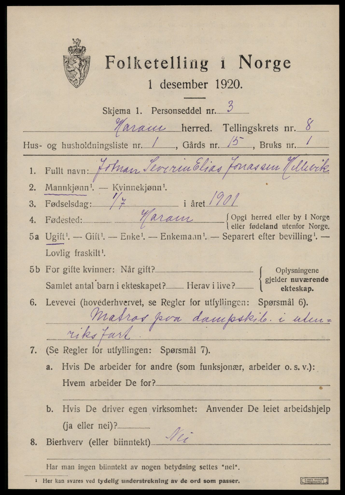 SAT, 1920 census for Haram, 1920, p. 4453