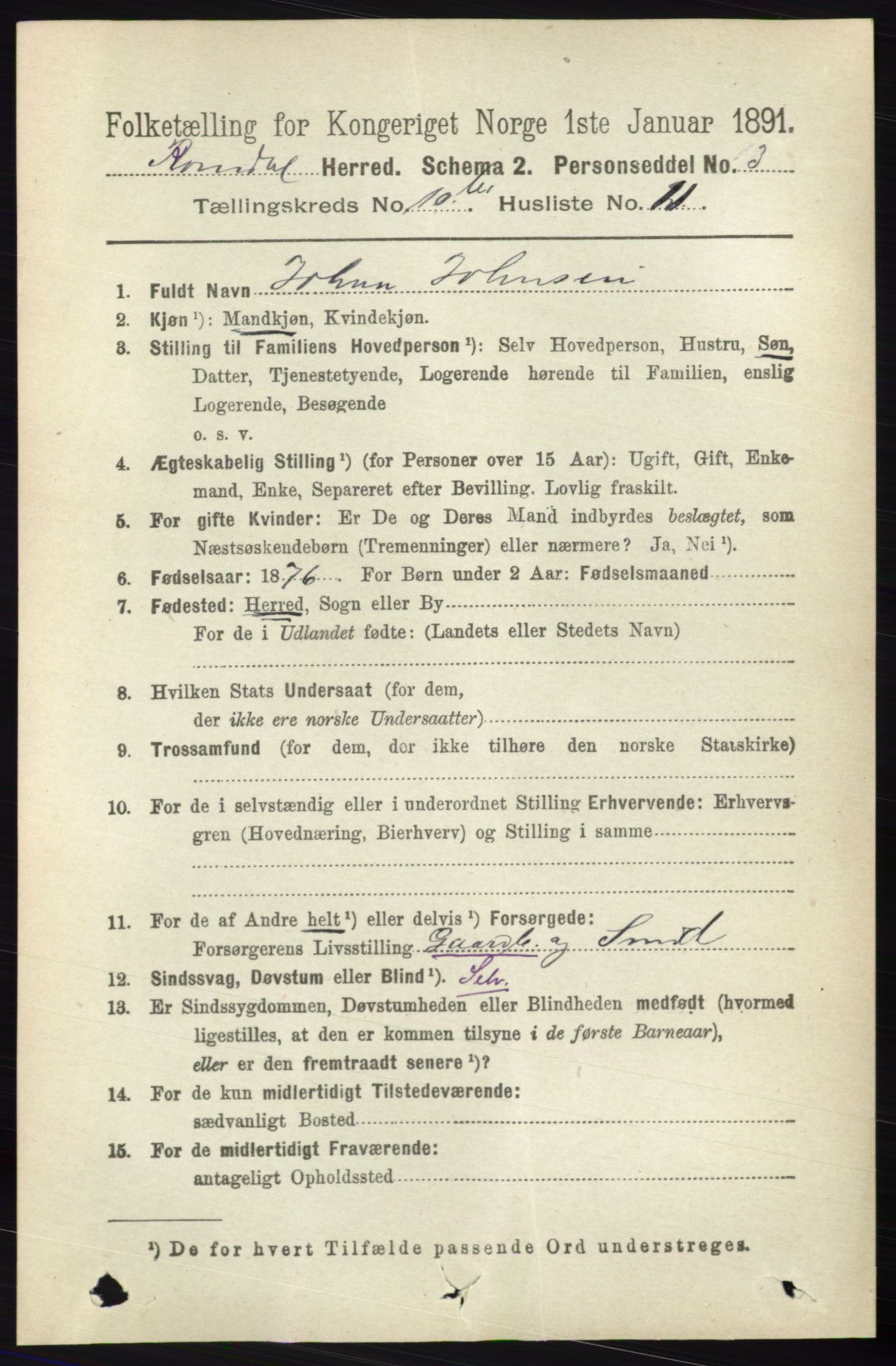 RA, 1891 census for 0416 Romedal, 1891, p. 5338