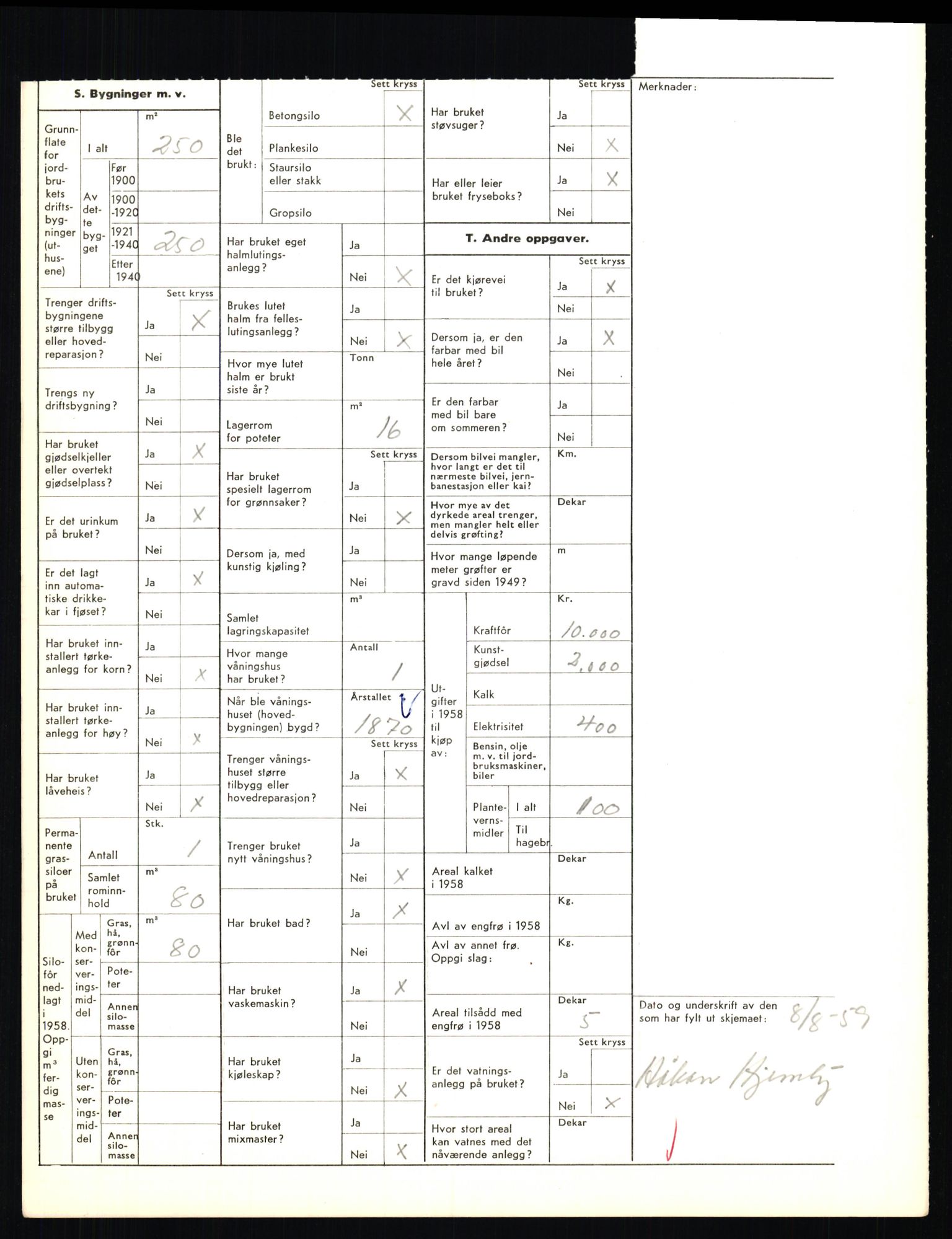 Statistisk sentralbyrå, Næringsøkonomiske emner, Jordbruk, skogbruk, jakt, fiske og fangst, AV/RA-S-2234/G/Gd/L0655: Troms: 1924 Målselv (kl. 4-10), 1959, p. 2208