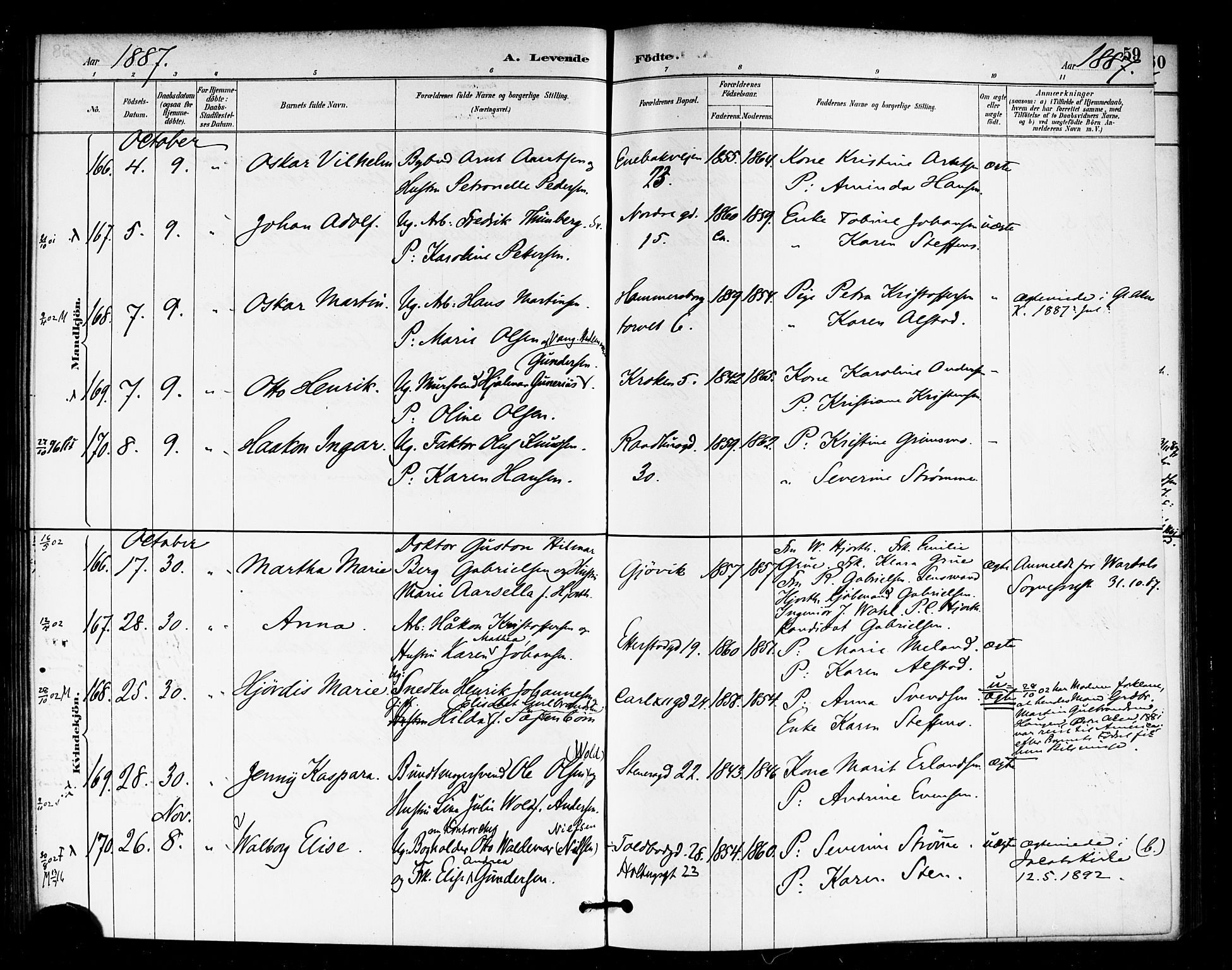 Rikshospitalet prestekontor Kirkebøker, SAO/A-10309b/F/L0007: Parish register (official) no. 7, 1885-1890, p. 59