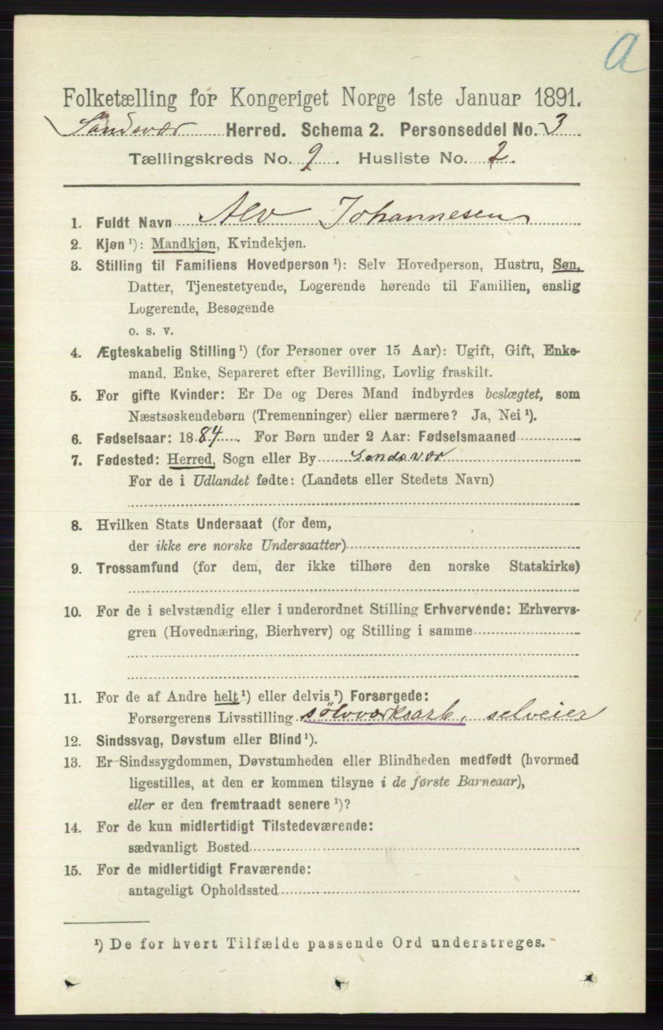 RA, 1891 census for 0629 Sandsvær, 1891, p. 4435