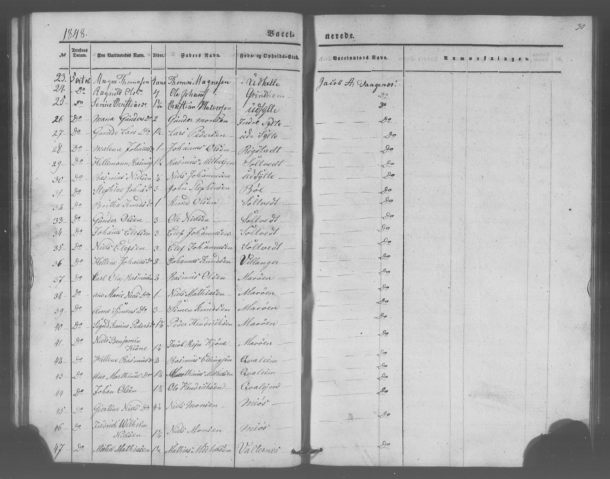 Manger sokneprestembete, SAB/A-76801/H/Haa: Parish register (official) no. A 10, 1844-1859, p. 30