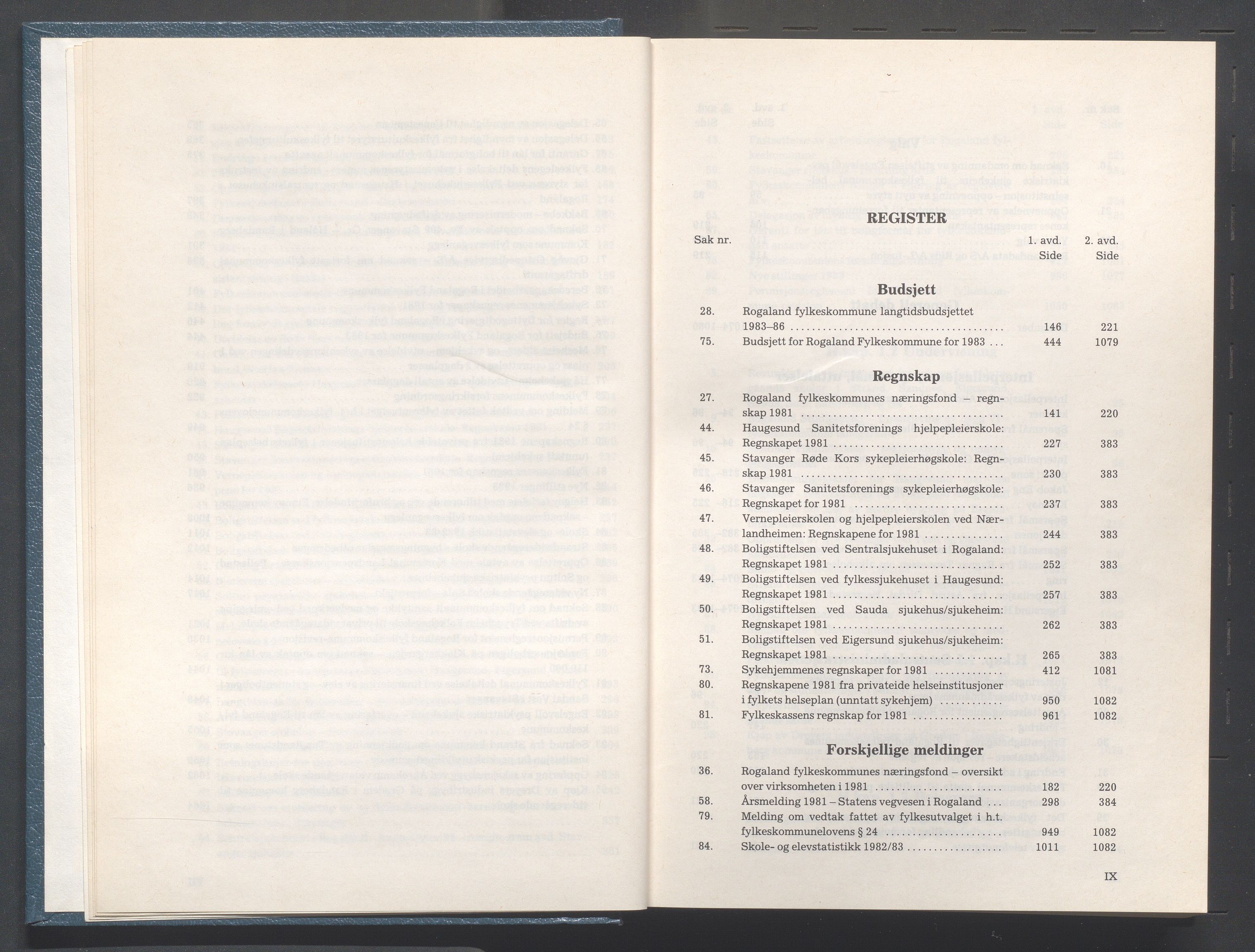 Rogaland fylkeskommune - Fylkesrådmannen , IKAR/A-900/A/Aa/Aaa/L0102: Møtebok , 1982