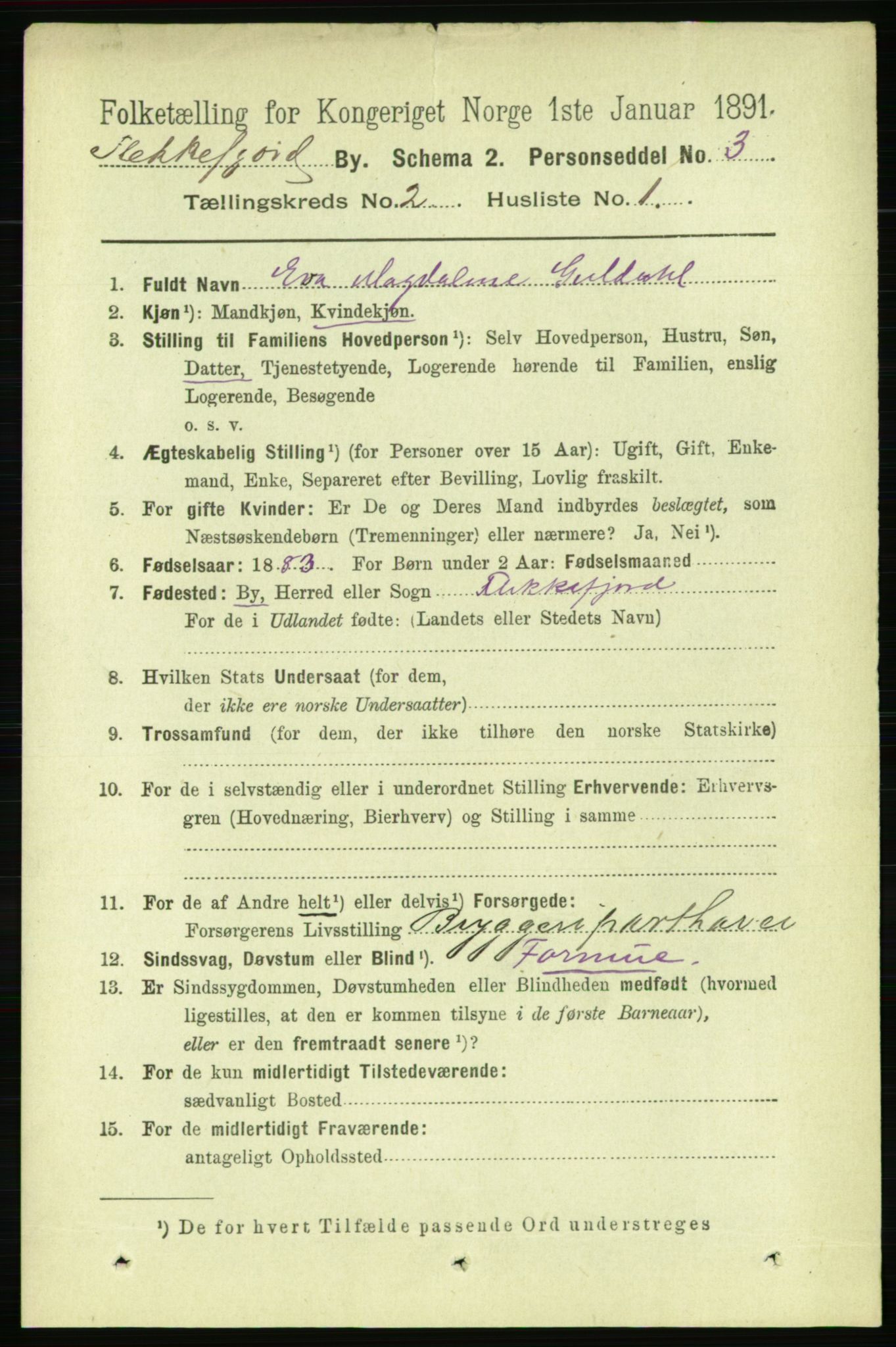 RA, 1891 census for 1004 Flekkefjord, 1891, p. 835