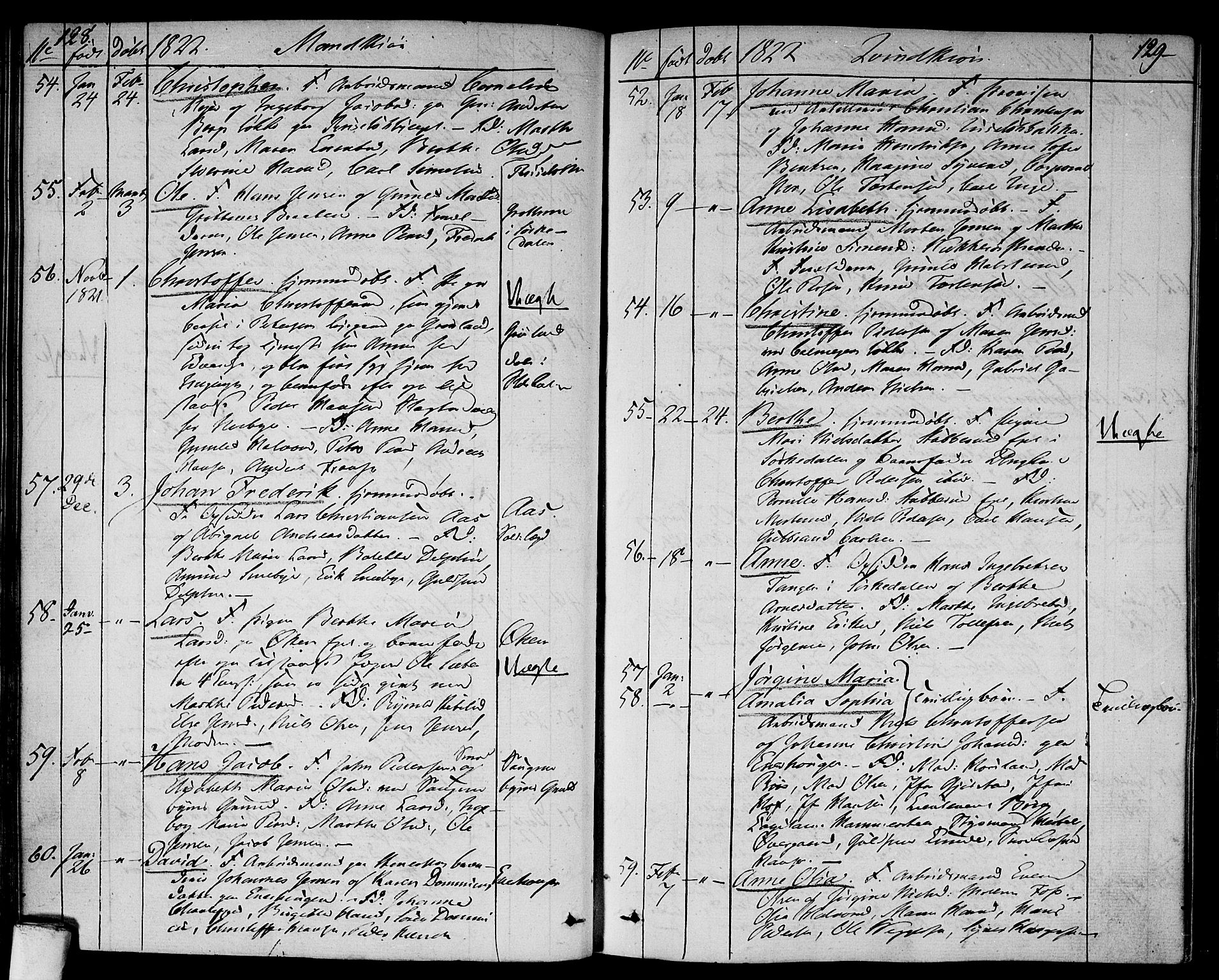 Aker prestekontor kirkebøker, SAO/A-10861/F/L0012: Parish register (official) no. 12, 1819-1828, p. 128-129