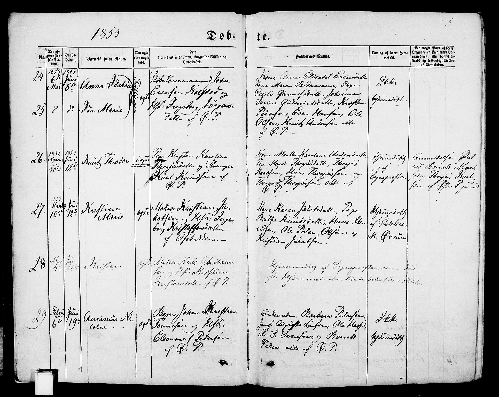 Porsgrunn kirkebøker , AV/SAKO-A-104/G/Gb/L0004: Parish register (copy) no. II 4, 1853-1882, p. 5