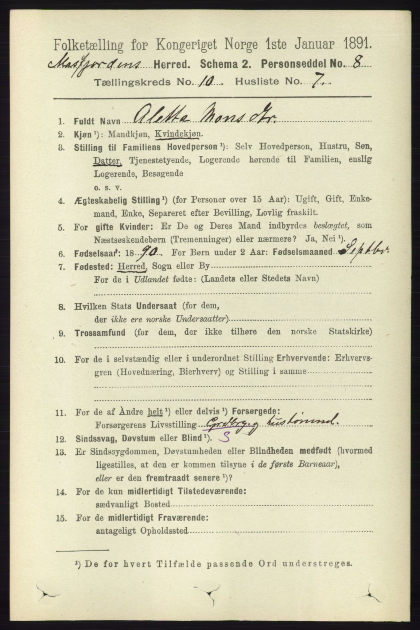 RA, 1891 census for 1266 Masfjorden, 1891, p. 2066