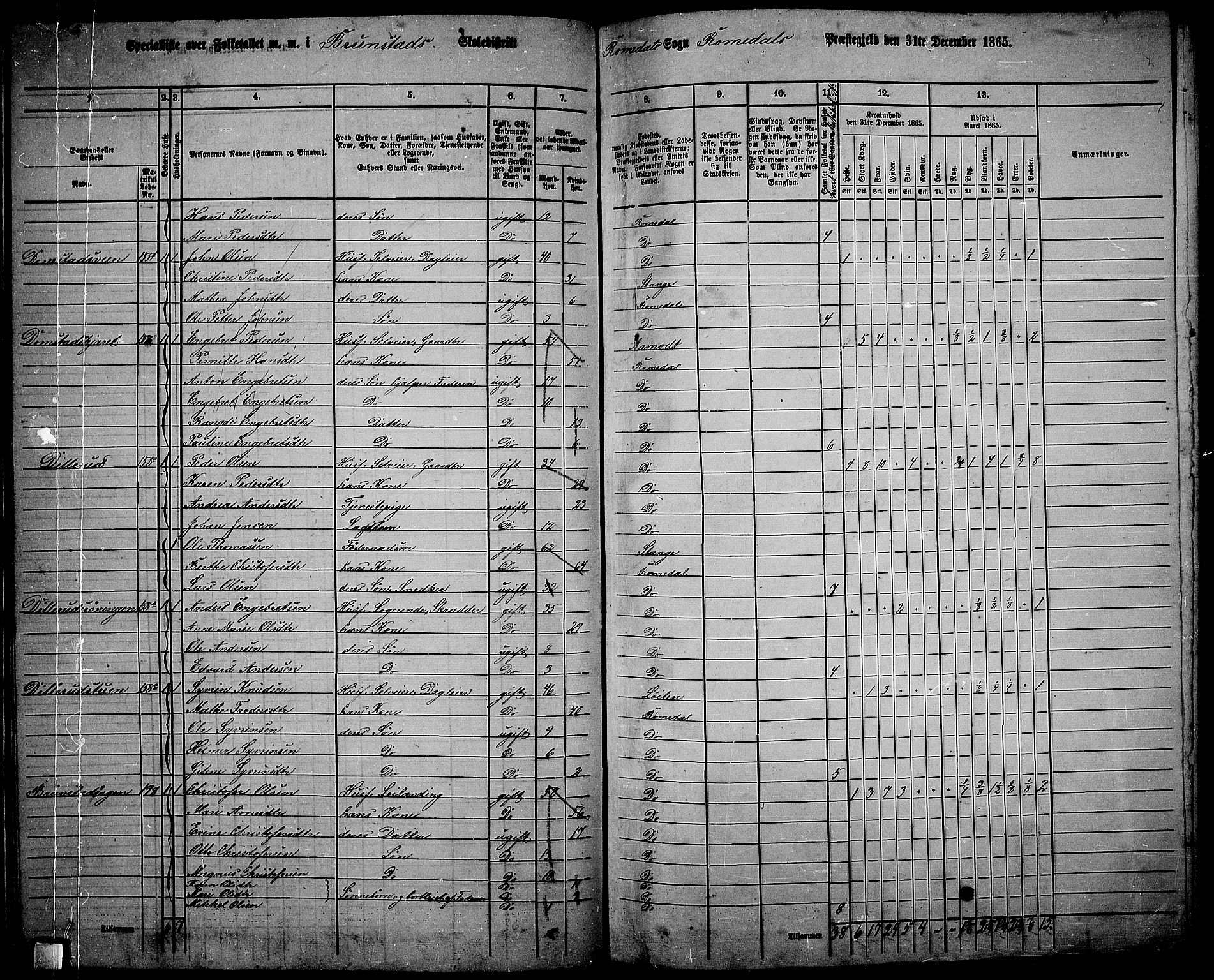 RA, 1865 census for Romedal, 1865, p. 102