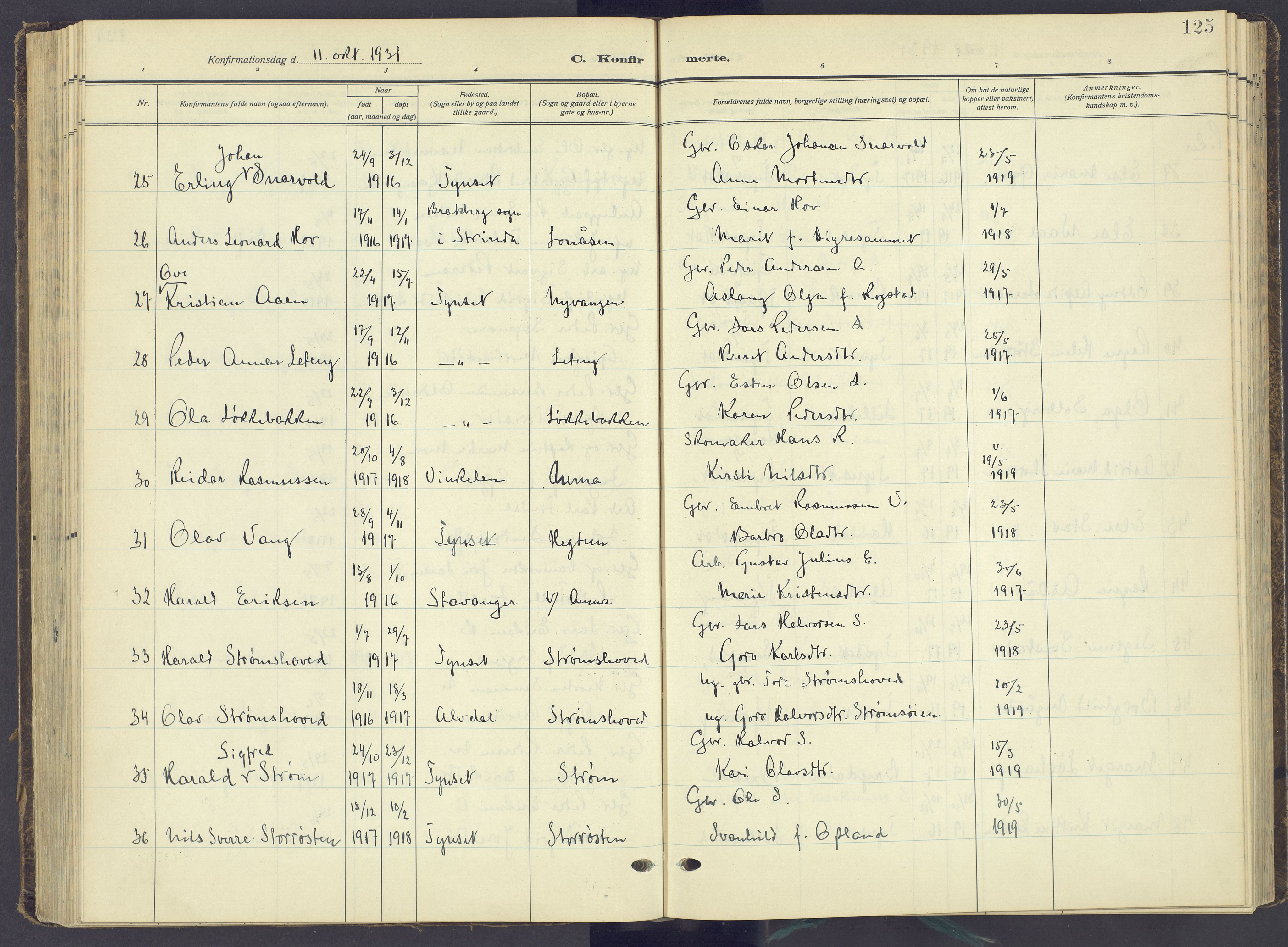 Tynset prestekontor, AV/SAH-PREST-058/H/Ha/Haa/L0027: Parish register (official) no. 27, 1930-1944, p. 125