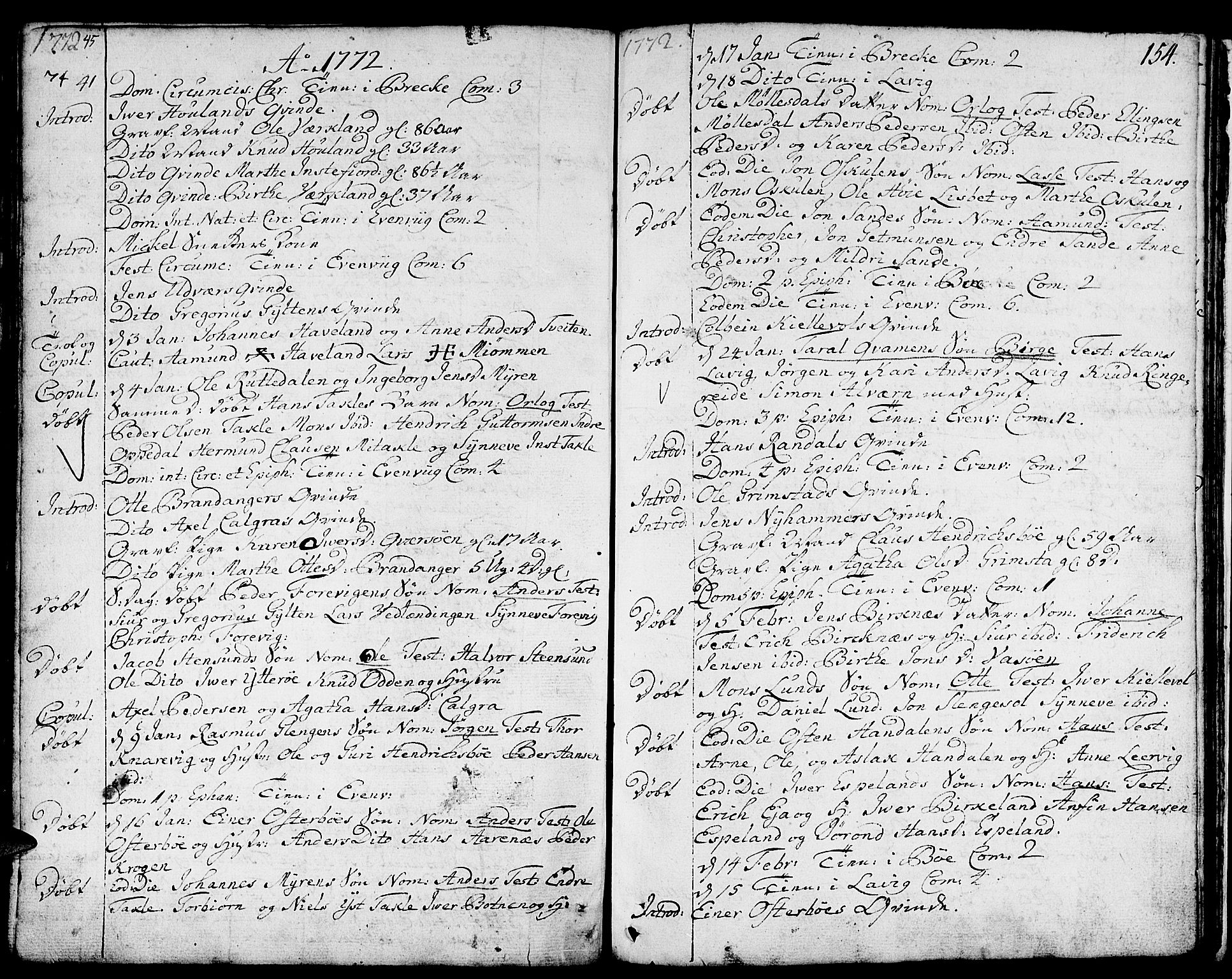 Gulen sokneprestembete, AV/SAB-A-80201/H/Haa/Haaa/L0012: Parish register (official) no. A 12, 1749-1776, p. 154