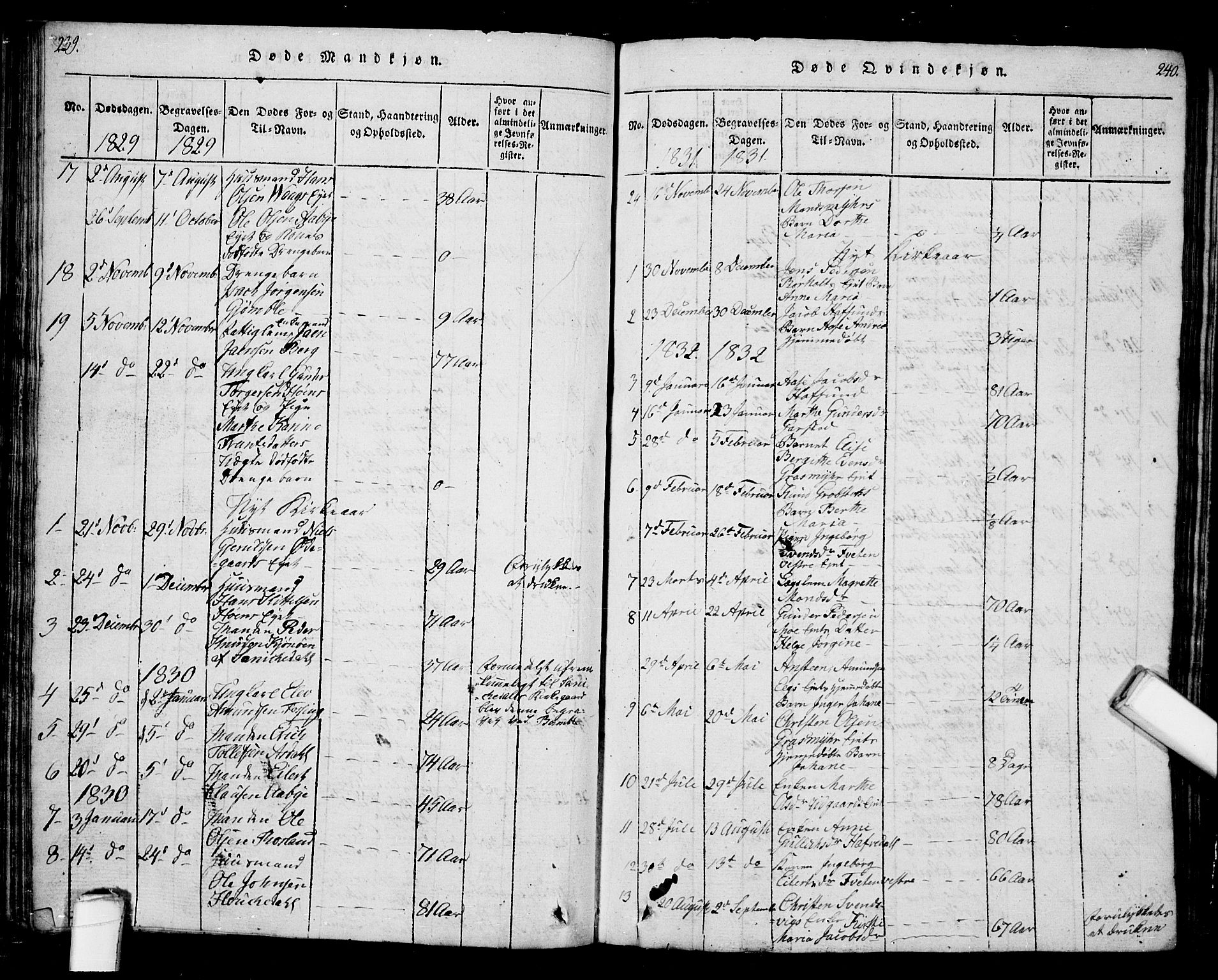 Bamble kirkebøker, SAKO/A-253/G/Ga/L0005: Parish register (copy) no. I 5, 1814-1855, p. 239-240