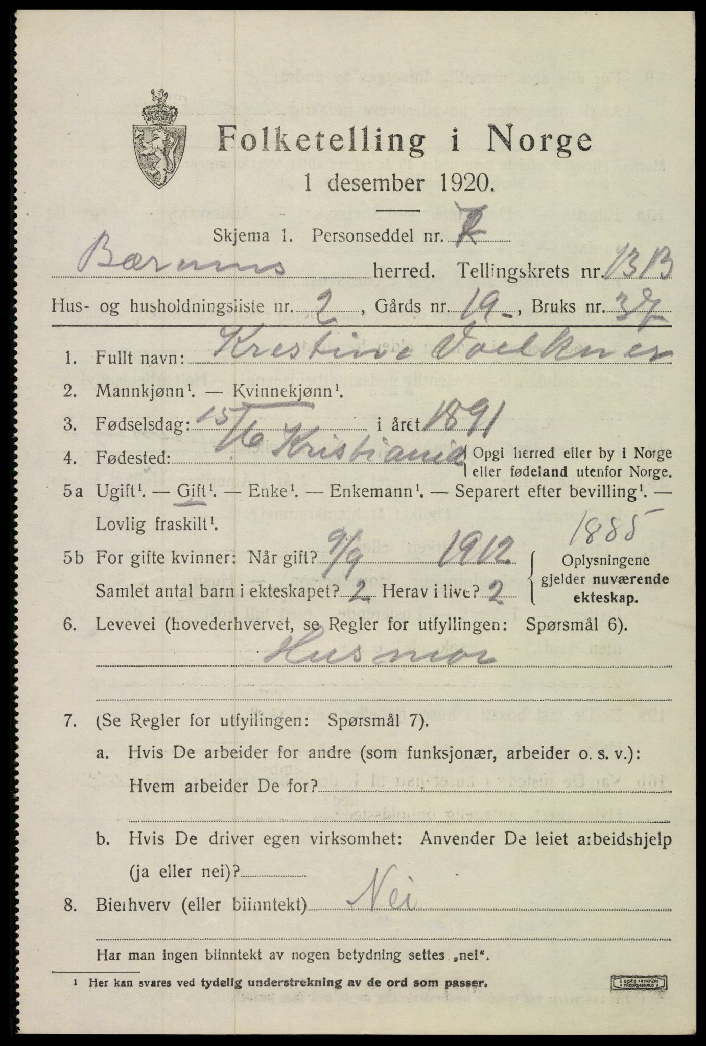 SAO, 1920 census for Bærum, 1920, p. 34312