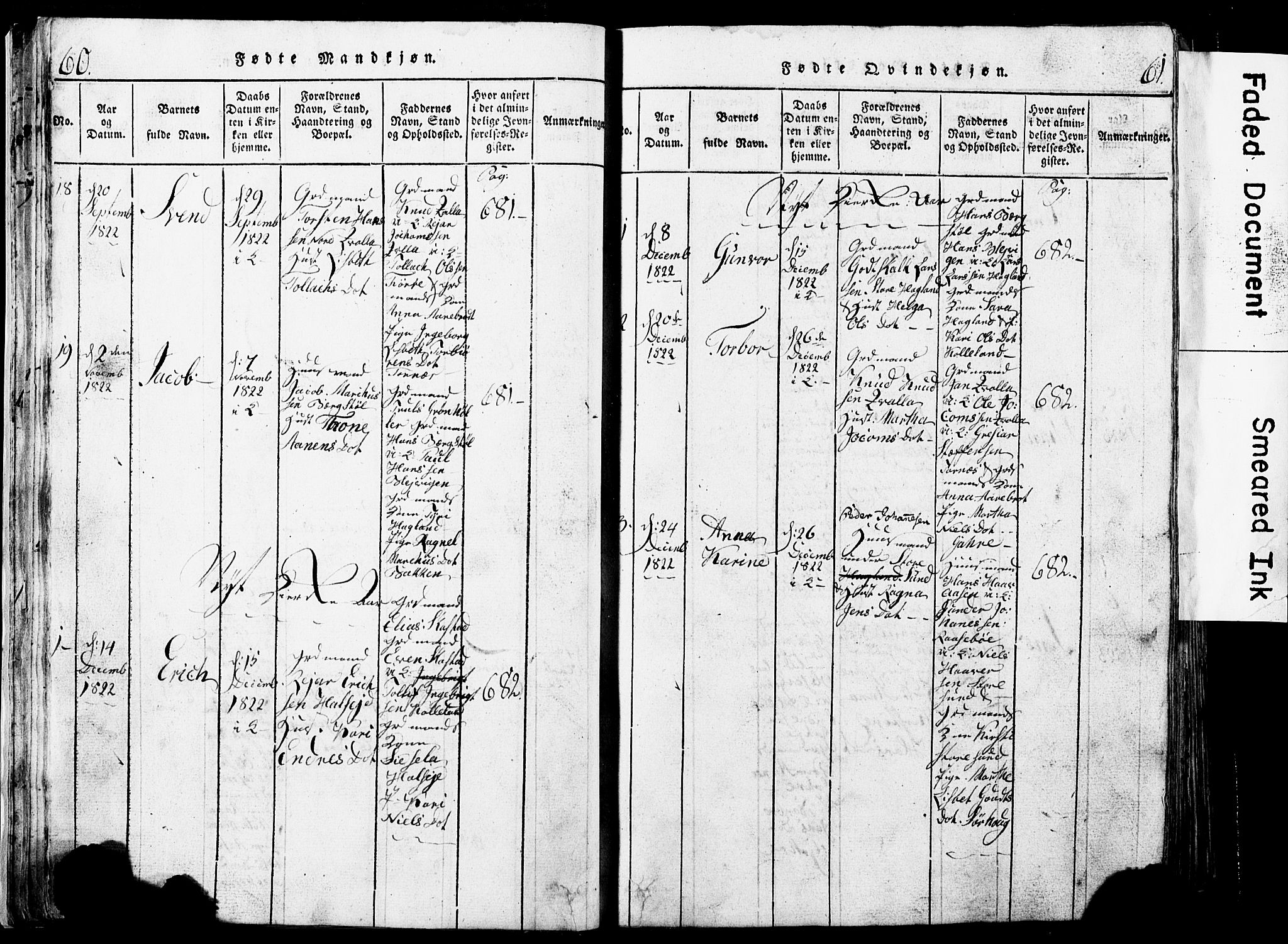 Torvastad sokneprestkontor, SAST/A -101857/H/Ha/Hab/L0002: Parish register (copy) no. B 2, 1817-1834, p. 60-61