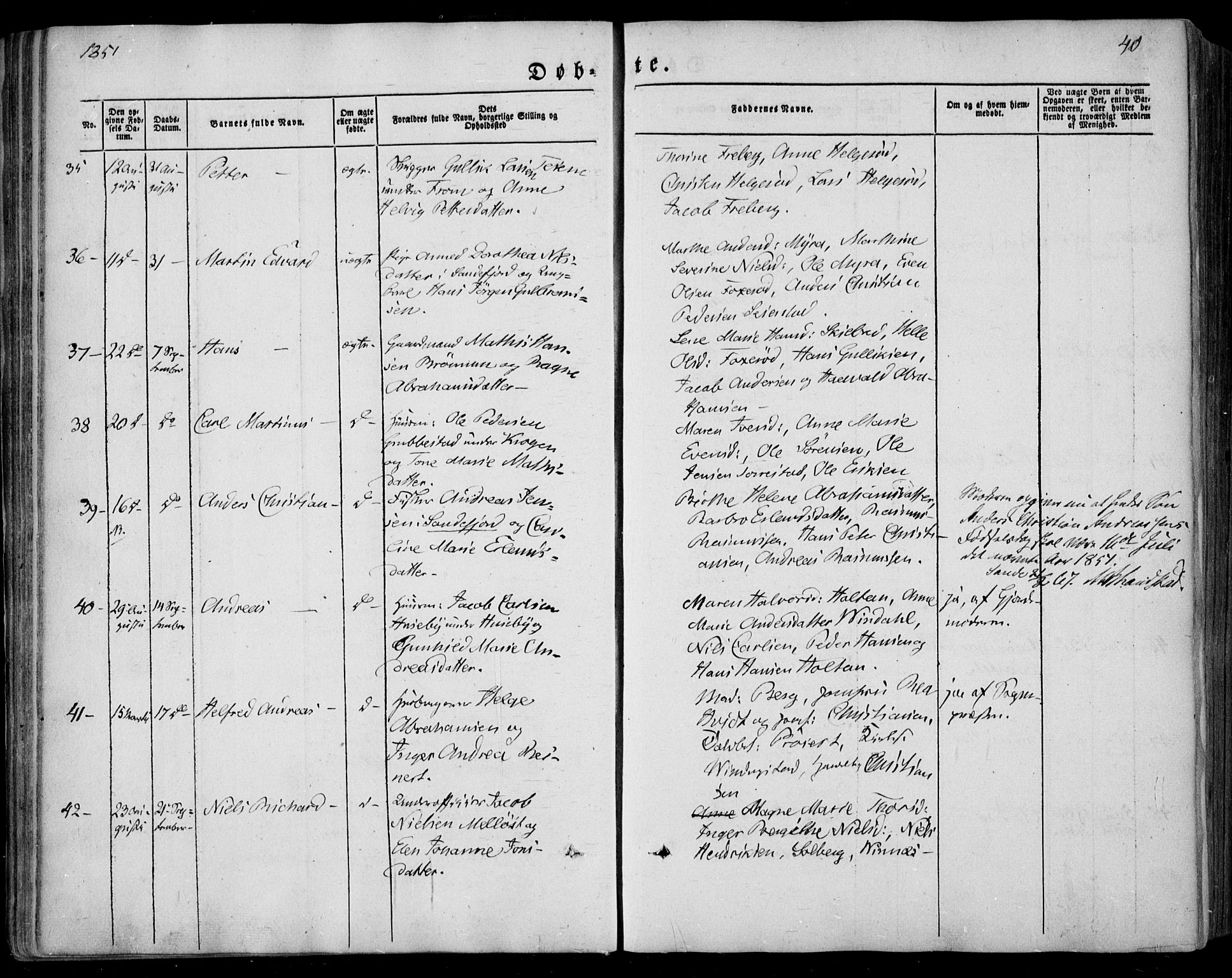 Sandar kirkebøker, AV/SAKO-A-243/F/Fa/L0006: Parish register (official) no. 6, 1847-1860, p. 40