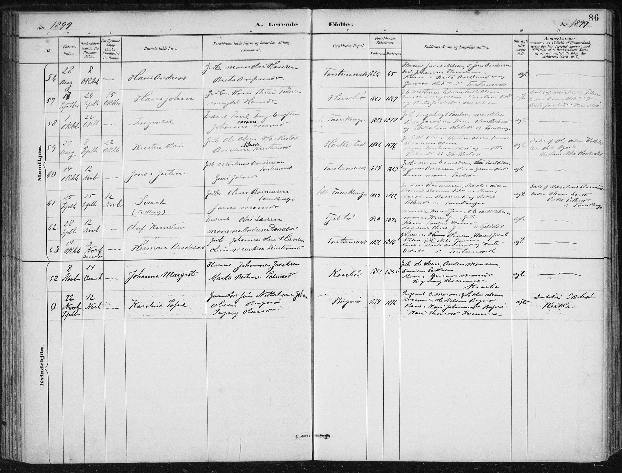Herdla Sokneprestembete, SAB/A-75701/H/Haa: Parish register (official) no. A 4, 1891-1905, p. 86