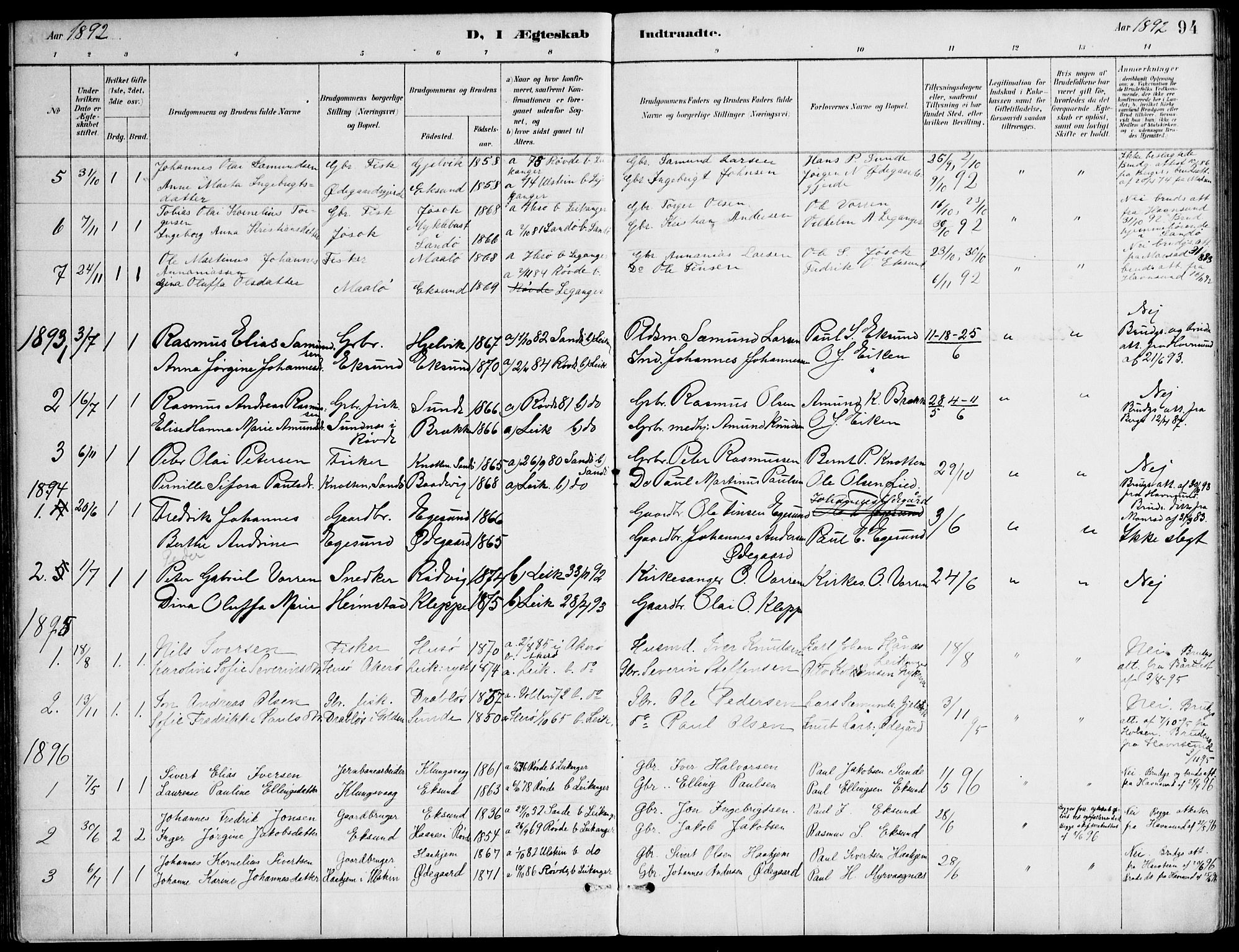 Ministerialprotokoller, klokkerbøker og fødselsregistre - Møre og Romsdal, AV/SAT-A-1454/508/L0095: Parish register (official) no. 508A02, 1887-1920, p. 94